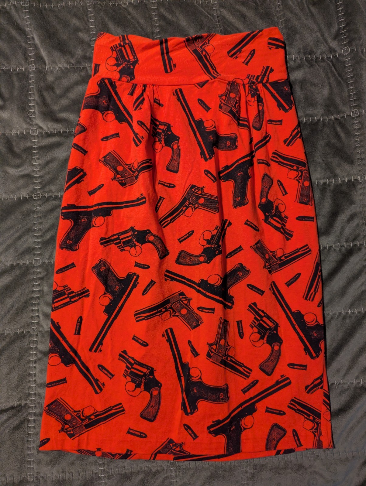 Vintage Betsey Johnson Punk Label 80&rsquo;s Gun Print Orange/ Red Pencil Skirt Small