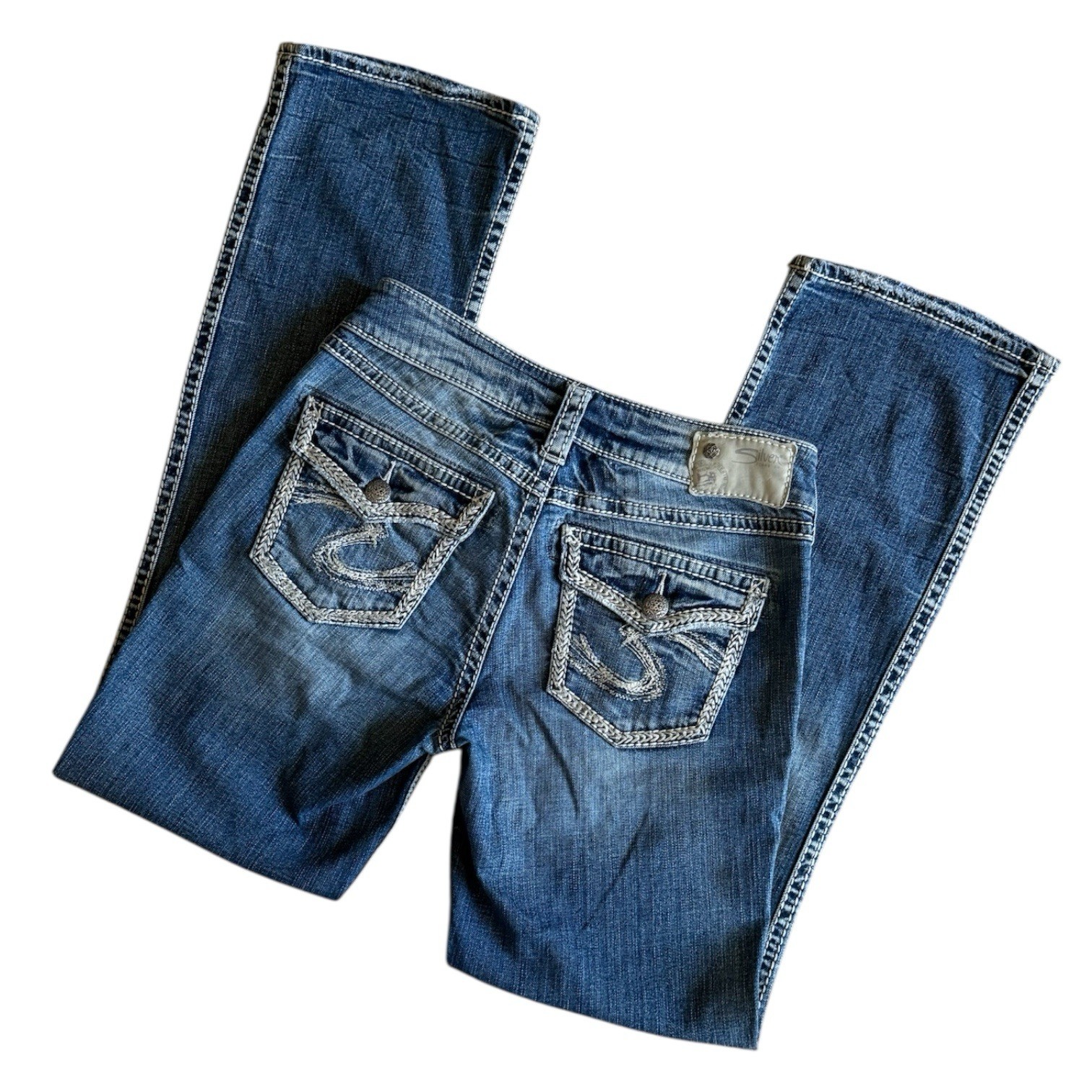 NWOT Vintage Y2K Silver Jeans Suki Flap Denim Mid-Rise Bootcut Embroidered Jeans