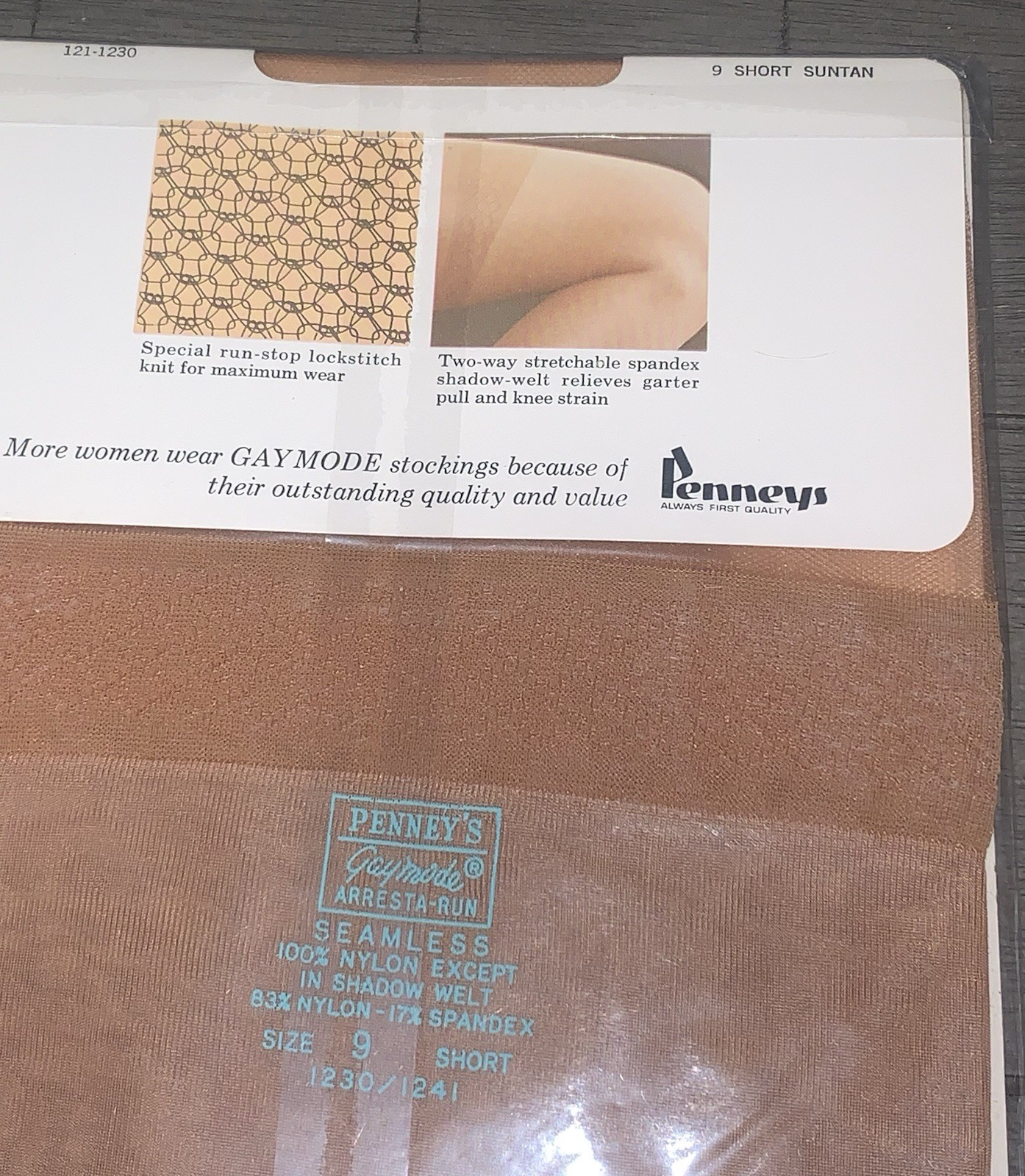 A7 NOS 80s ARRESTA-RUN GAYMODE THIGH HIGH STOCKINGS NYLON HOSIERY 9 SHORT SUNTAN