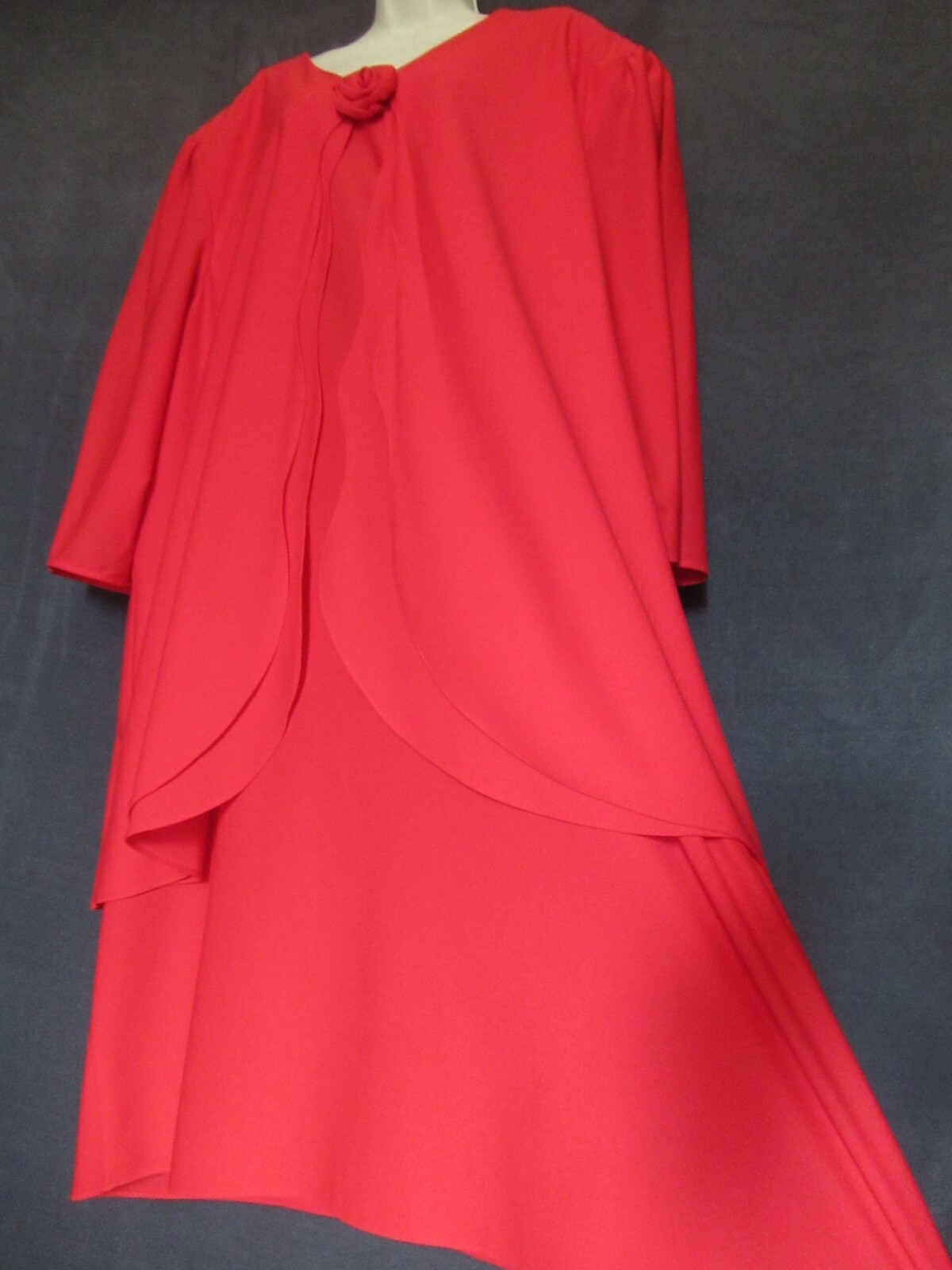 80&rsquo;s Vintage Risa Ann Vixen Red Poly Knit Rosette Draped Plus Size Party Dress
