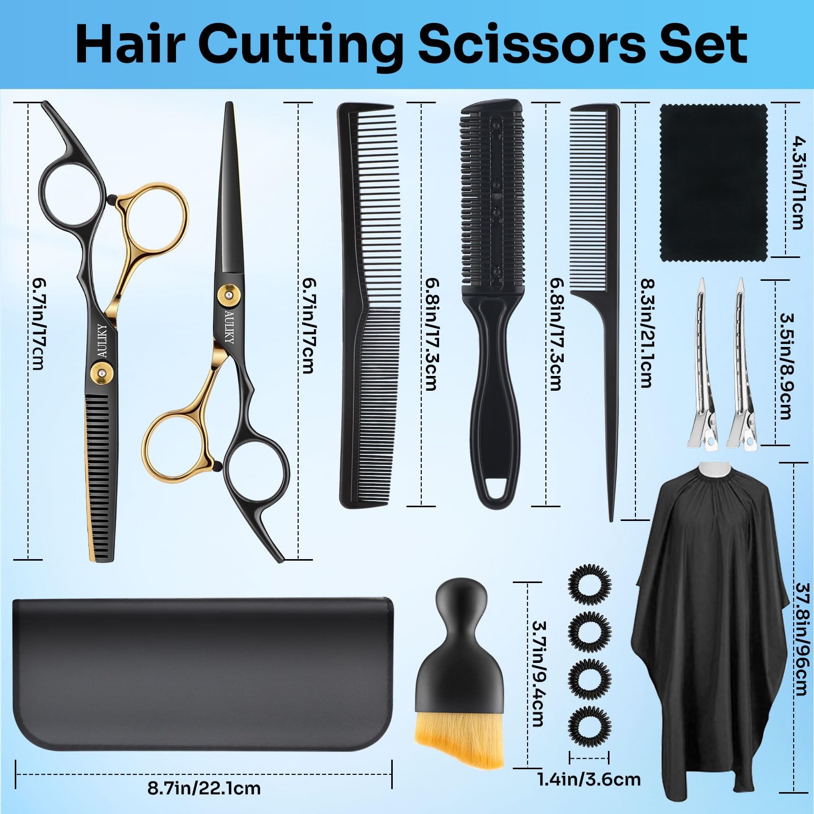 Hair Cutting Scissors Shears Kits 15 Pcs Professional Stainless Steel Hairdressi