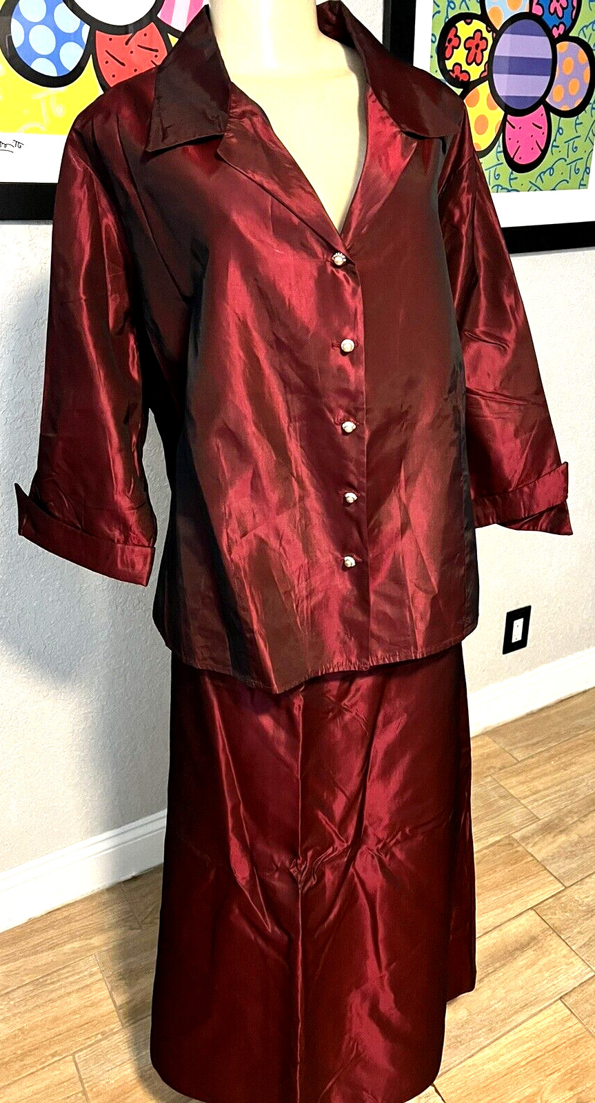 VTG Alfred Angelo RED MAXI SKIRT SUIT W/ PEARL GOLD RHINESTONES PLUS 22W trh