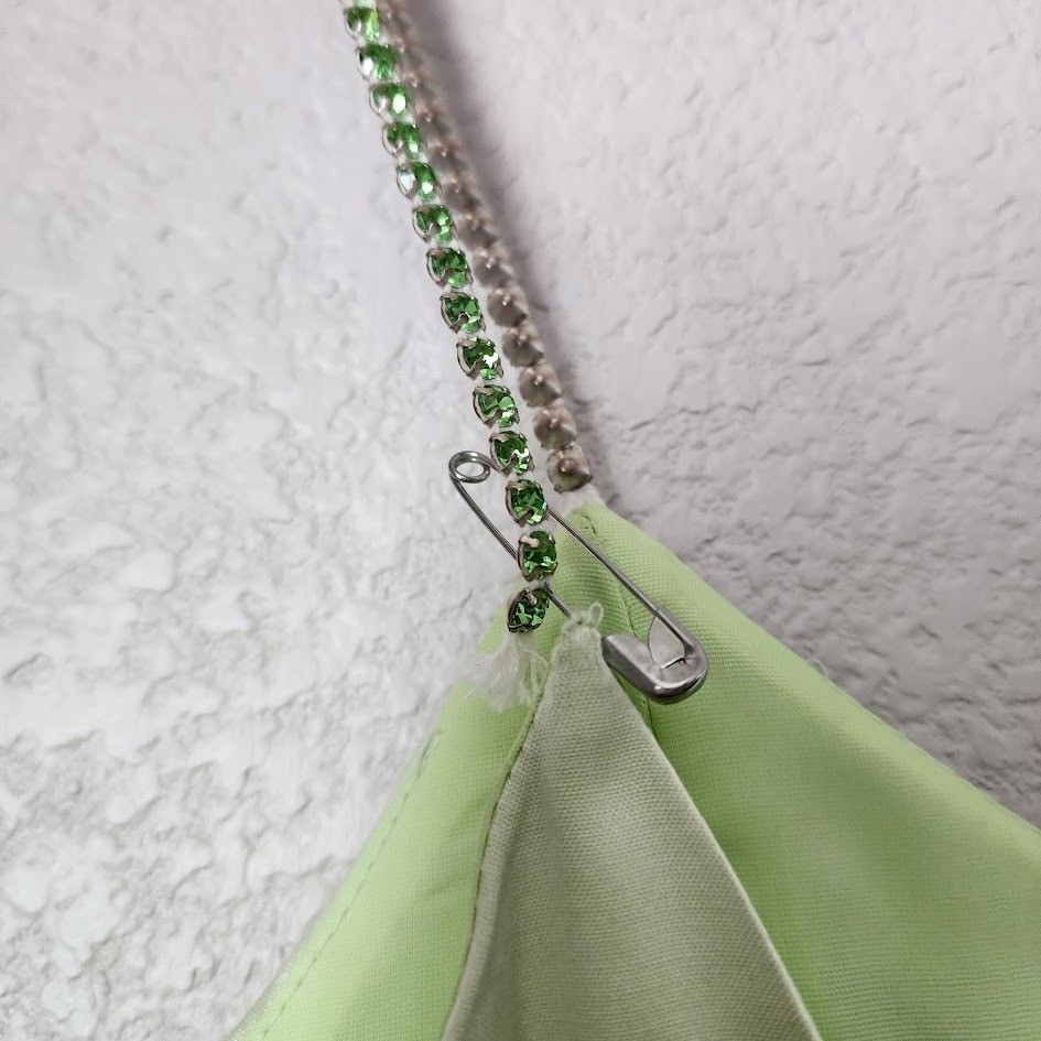 JESSICA MCCLINTOCK 90s Y2K Satin Slip Dress Mint Green Rhinestone McBling 5/6