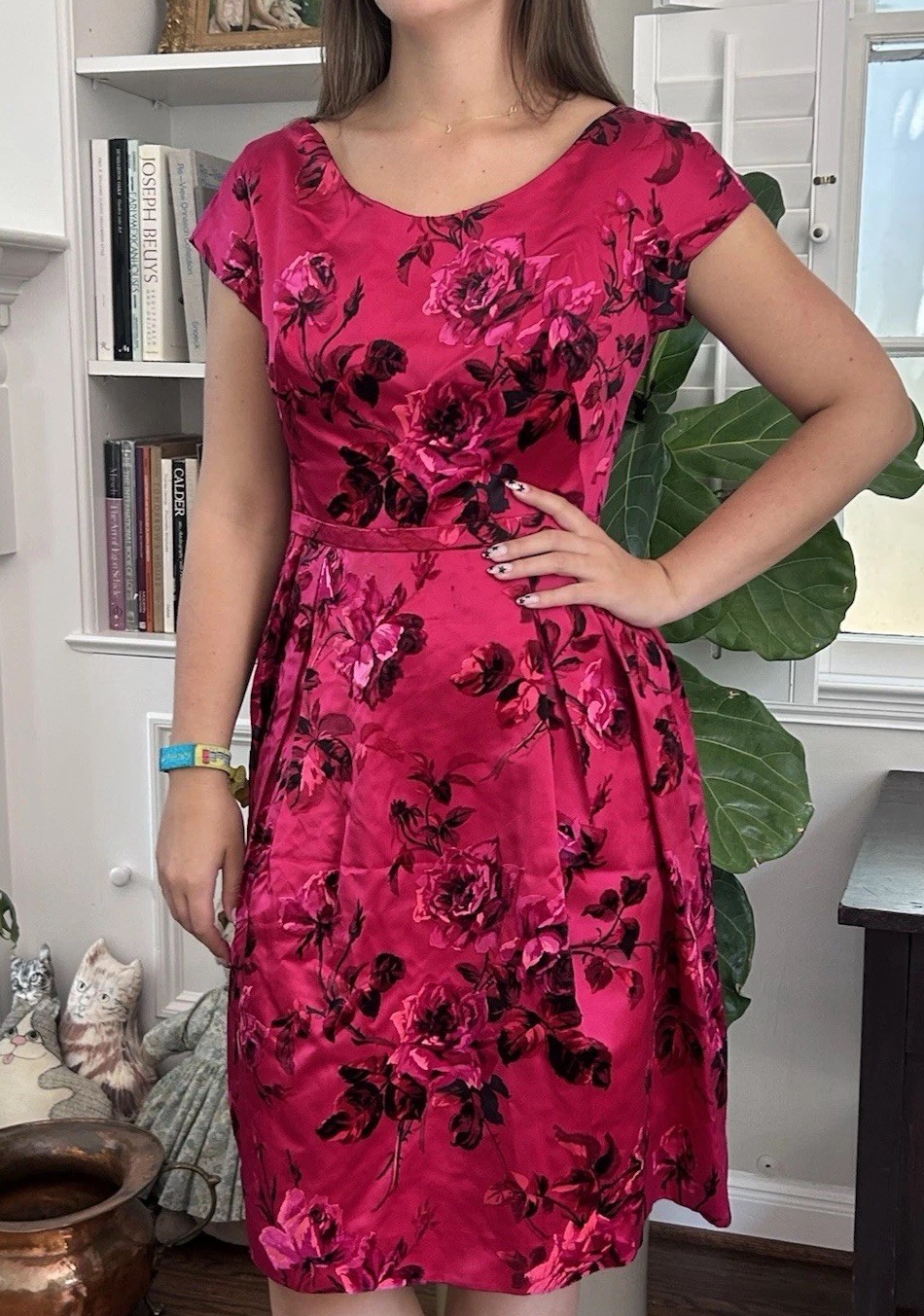 Gorgeous Vintage 50s Adele’s Silk Satin L Velvet Burn Out Dress