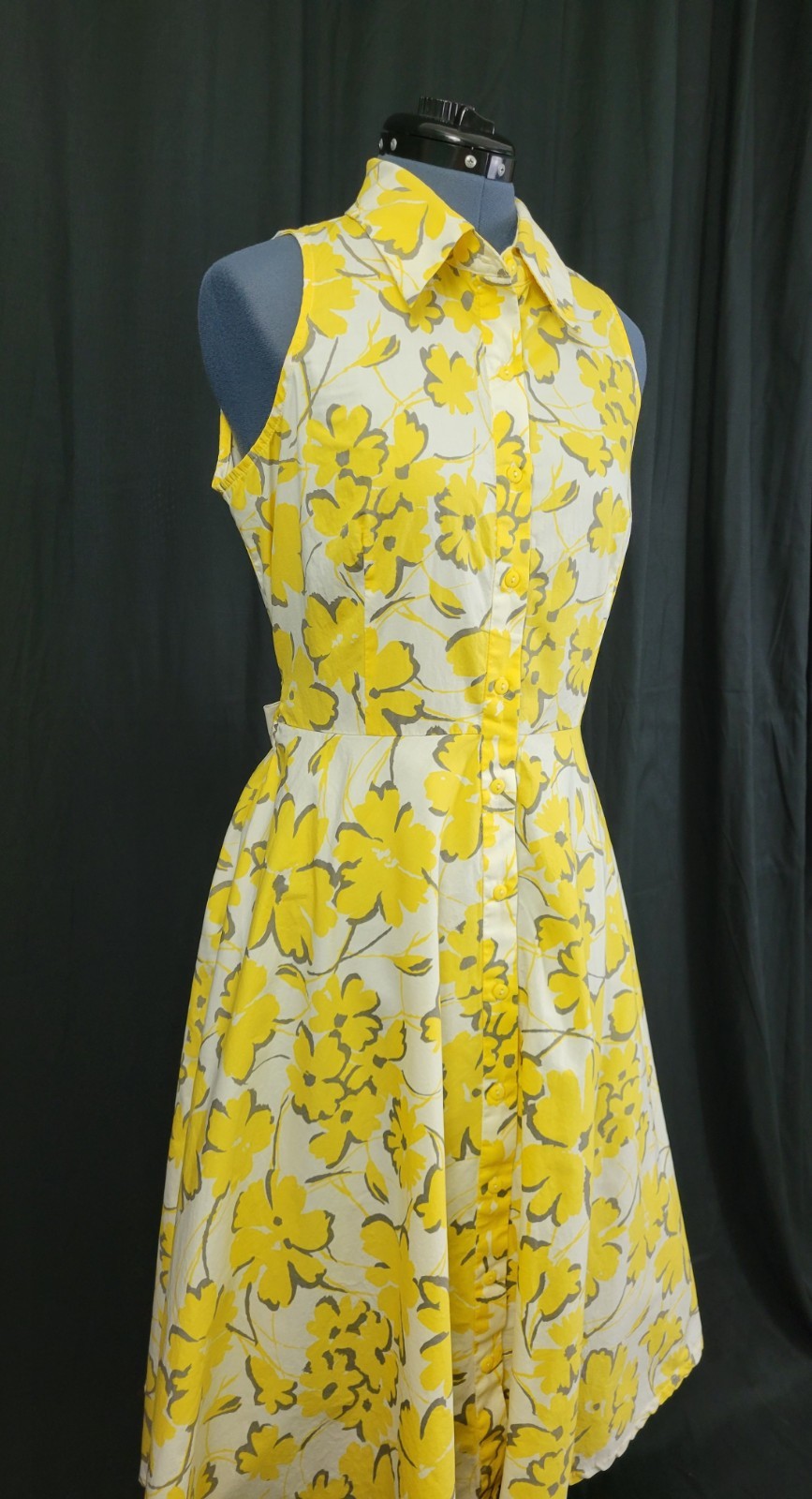 Vintage Karin Stevens White/Yellow/Grey Floral S/L Shirt Dress w Tie Size 10P