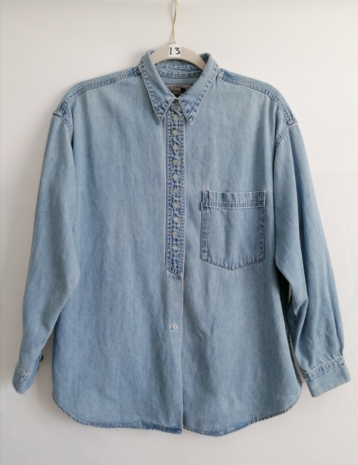 Vintage Levis Silver Tab Women Blue Grunge Denim Half Button Shirt Size L/XL