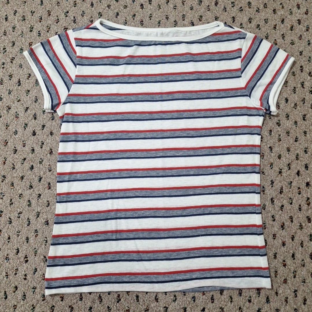 Vtg 70&rsquo;s Womens Blue Red White Stripped T-shirt M/L