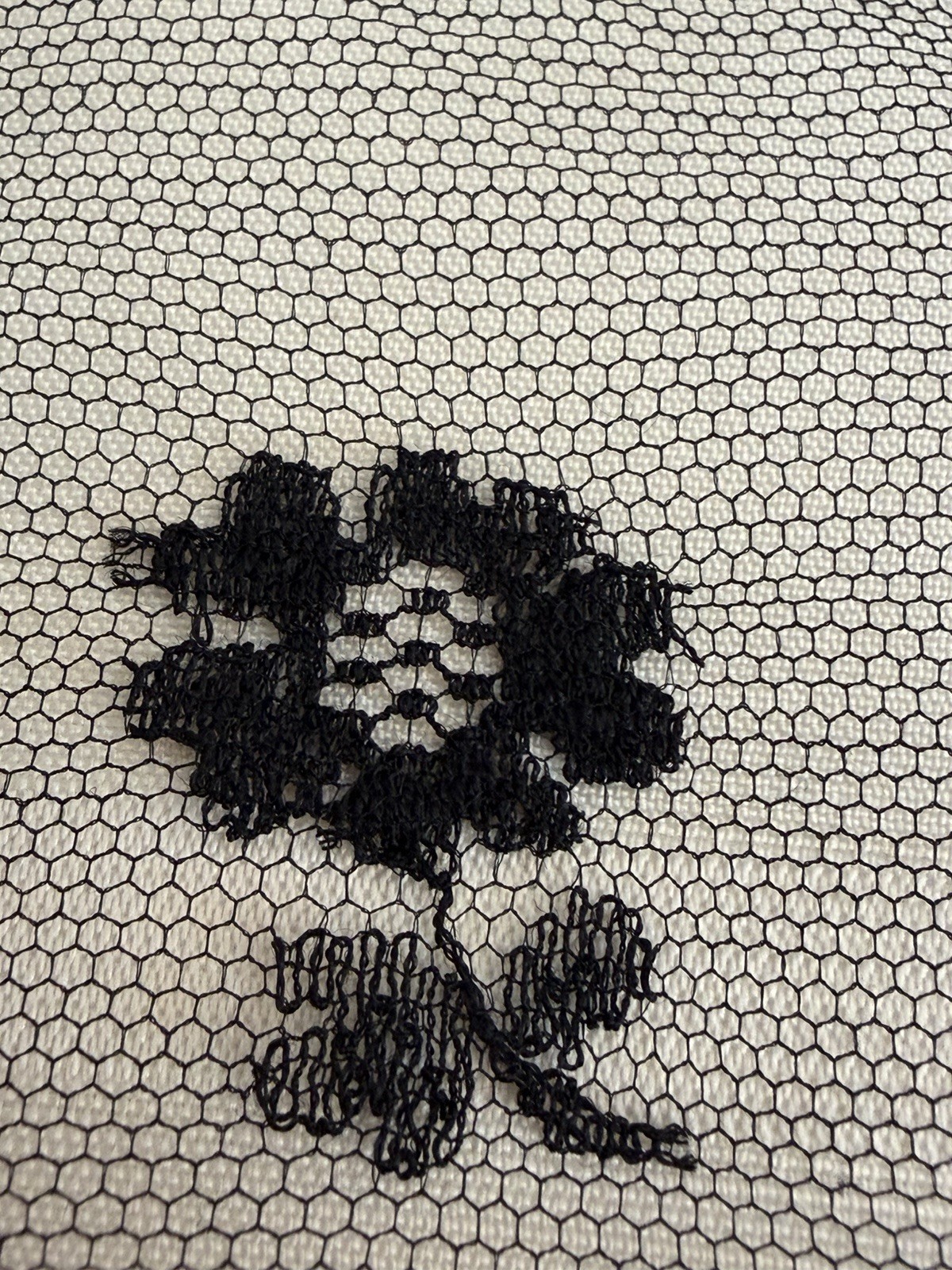 Early 1900s Black Embroidered Silk Chantilly Lace Scarf Table Runner Shawl 20×46