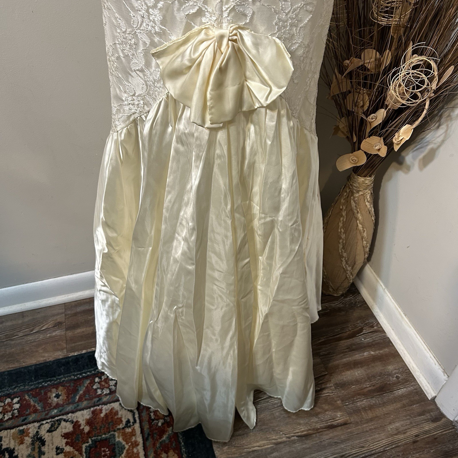 Vtg 80s Alfred Angelo Flirtations Ivory Sequins Mermaid Lace Dress Strapless M ?