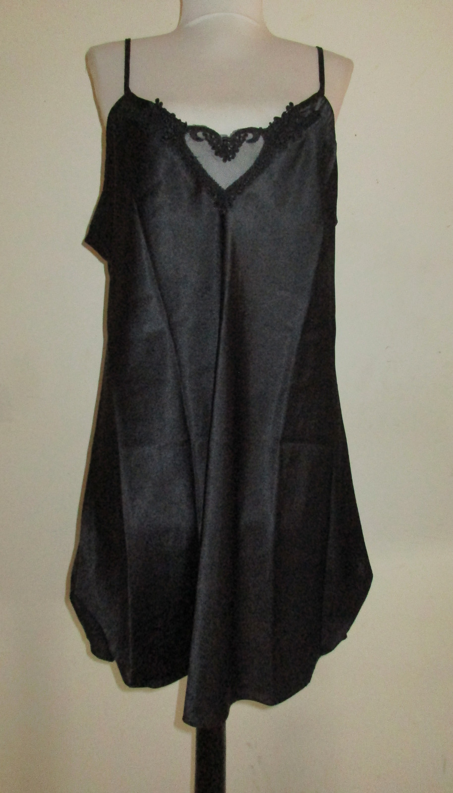 Vintage 90&rsquo;s Inner Most Black Heart Embroidered Applique Chemise Slip Dress L