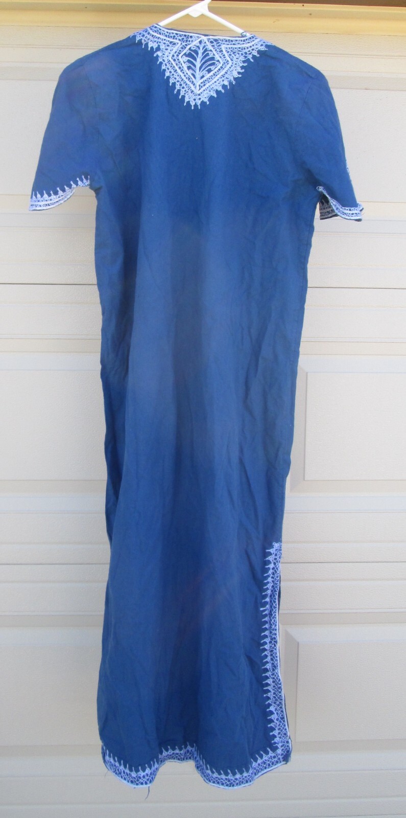 Morocco Caftan Dress Blue White Embroidery Vintage Kaftan Medium