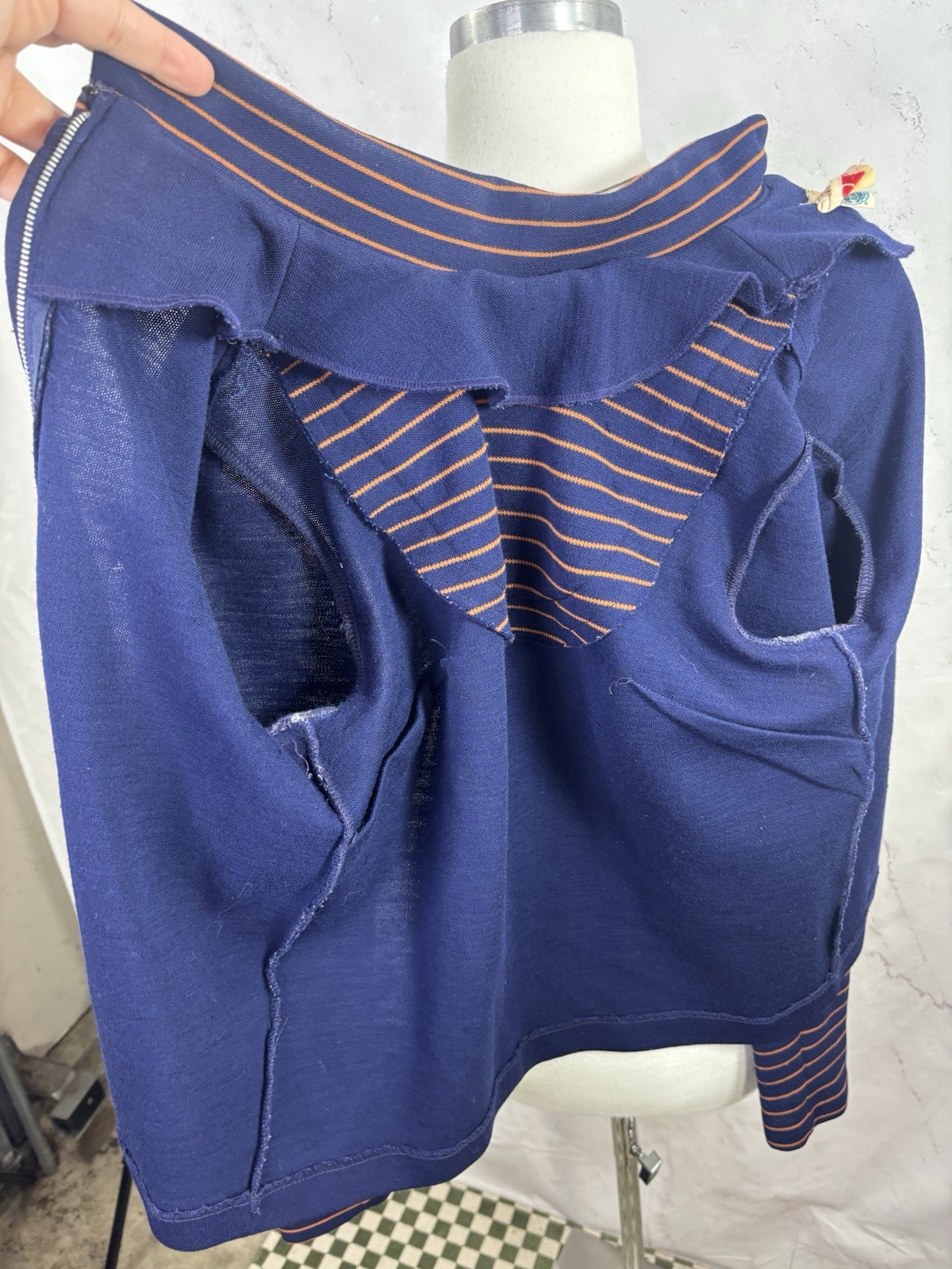 Vintage 60s MOD Nautical Top Blouse Twiggy Mock Neck Black Zip Union S USA Flaw