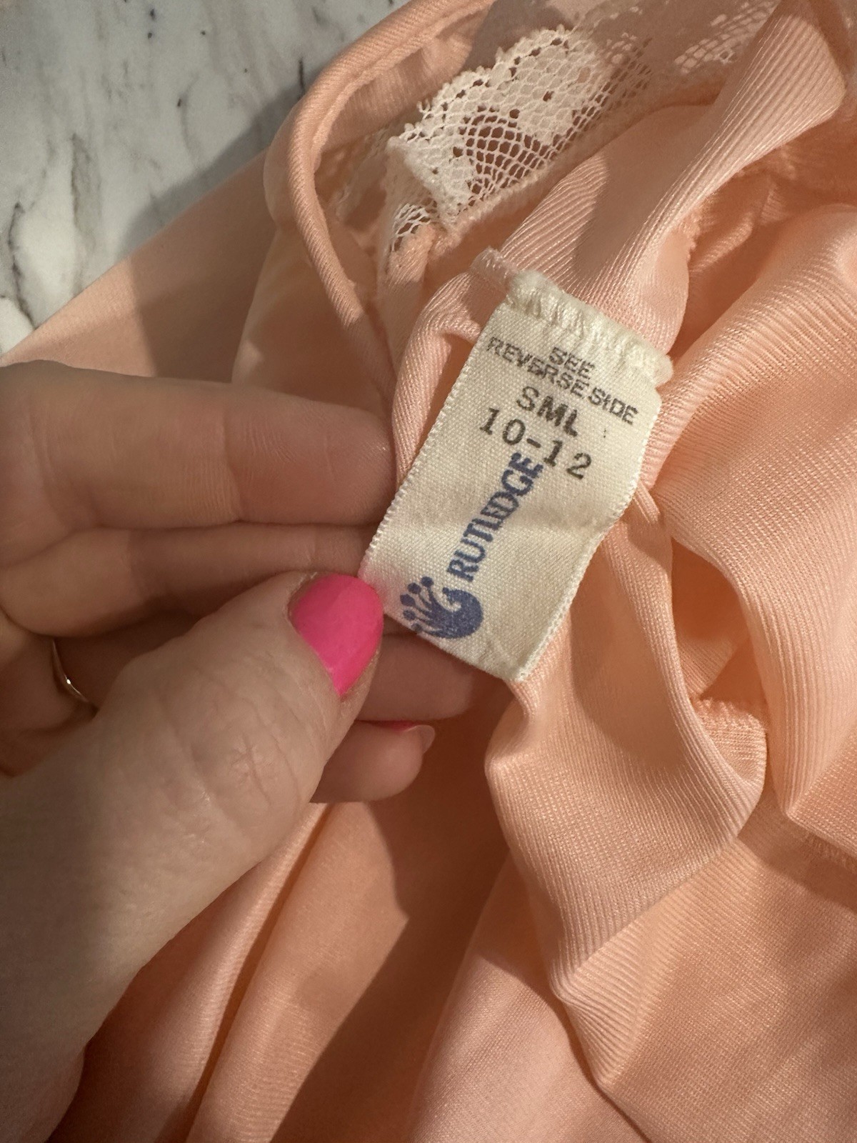 Vintage Long Peach Pink Nightgown Ruffle Sleep Dress & Button Robe Set Small