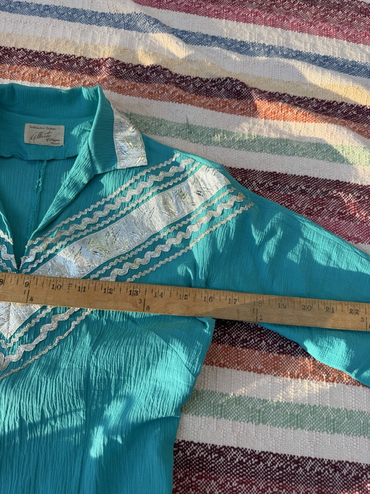 Vintage 1950s Western Patio Fiesta Dress 2Pc Ric Rac Circle Skirt Crinkle Cotton