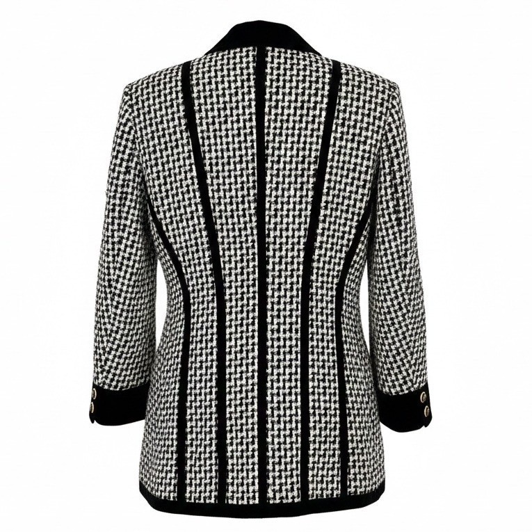 ESCADA by Margaretha Ley Houndstooth Blazer Jacket Tweed Velvet Size 40