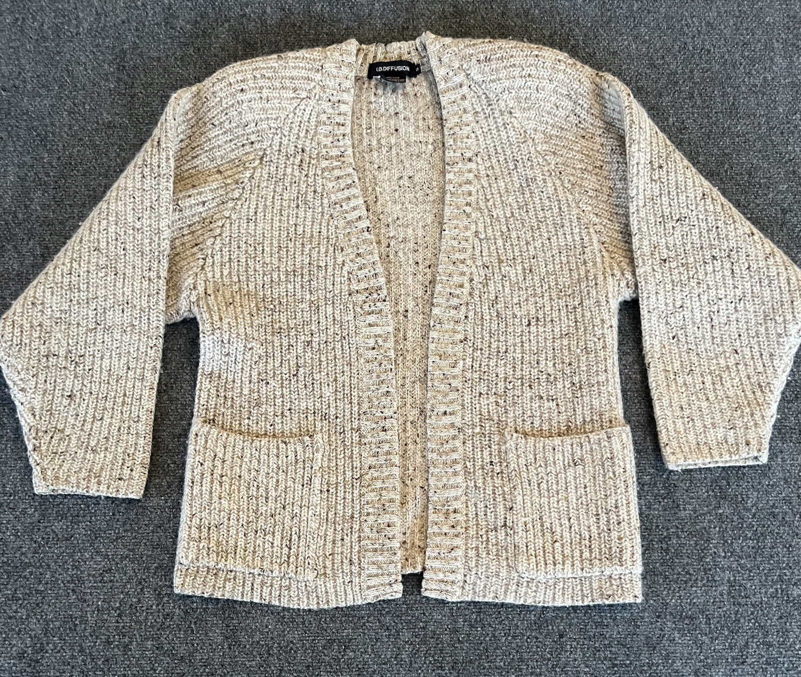 I.B. Diffusion Womens VTG Sweater Wrap Cardigan Oatmeal Chunky Wool Blend