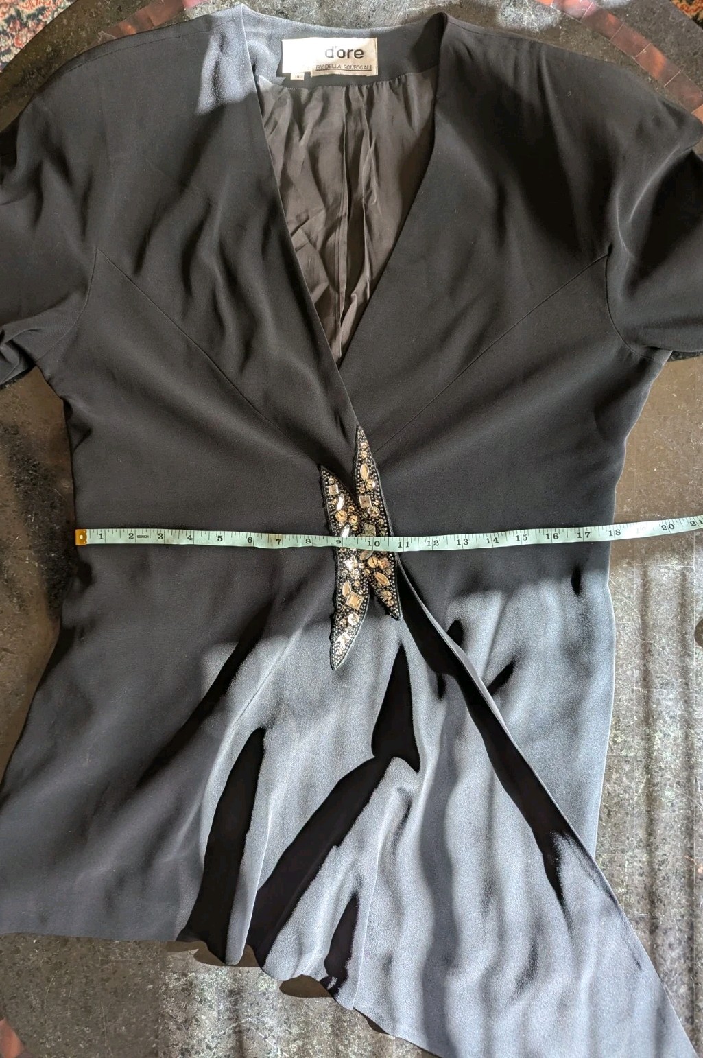 Vintage 80s D&rsquo;ore Black Draped Jacket w/Rhinestone Accent Draped Fold 16