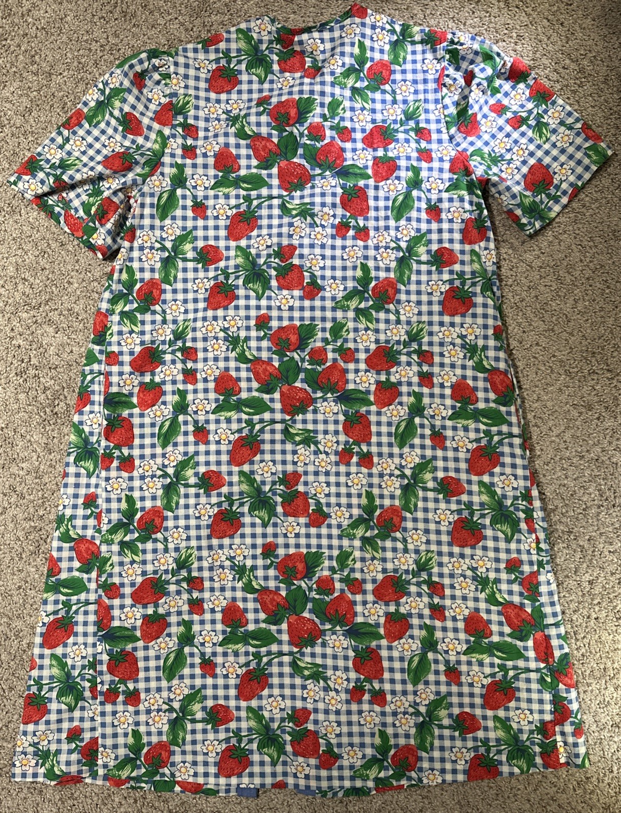 Vintage Anthony Richards Strawberry Gingham House Dress Medium With Pockets