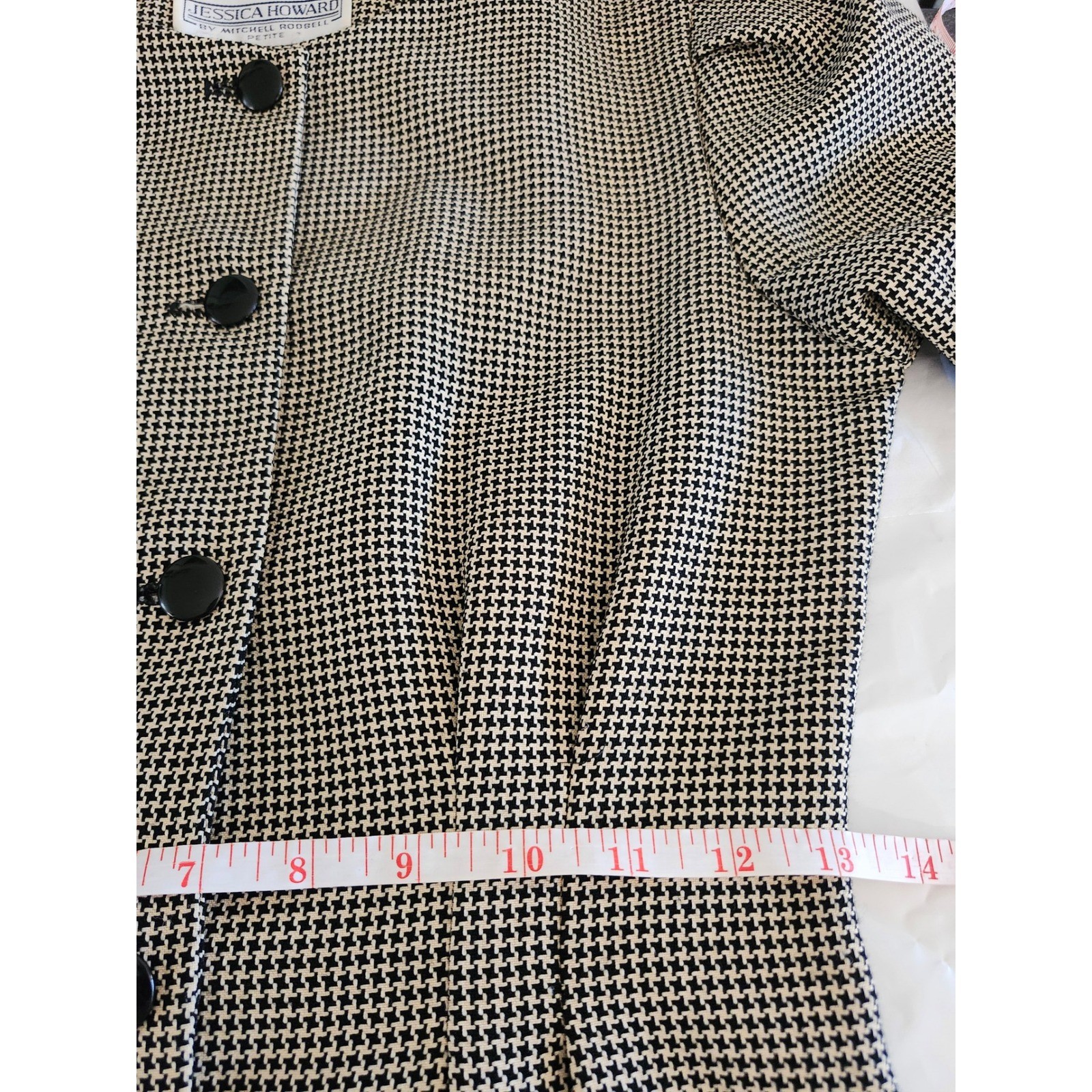 Vintage Jessica Howard Houndstooth Dress Petite Sz. 4 Black White 80s 90s Career