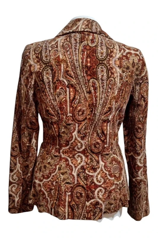 Vintage Paisley Corduroy Blazer Jacket Brown Boho 70s Style Sz S No Tags