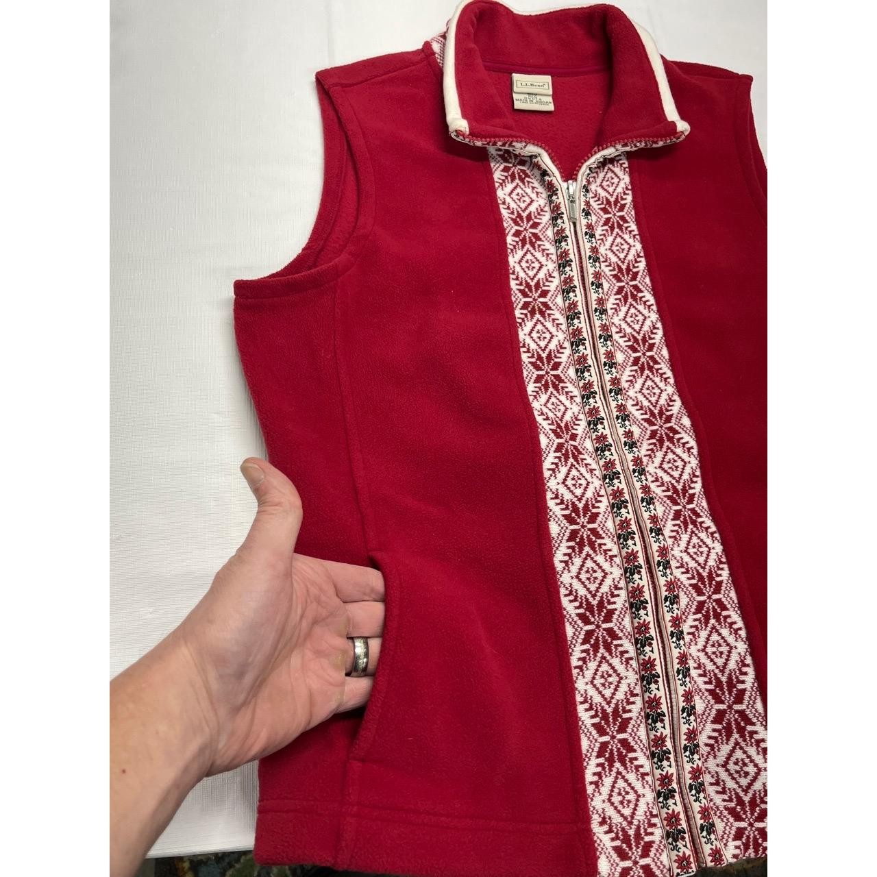 Vintage L.L.Bean Women&rsquo;s Red Fleece Decorative Trim Full Zip Vest Medium