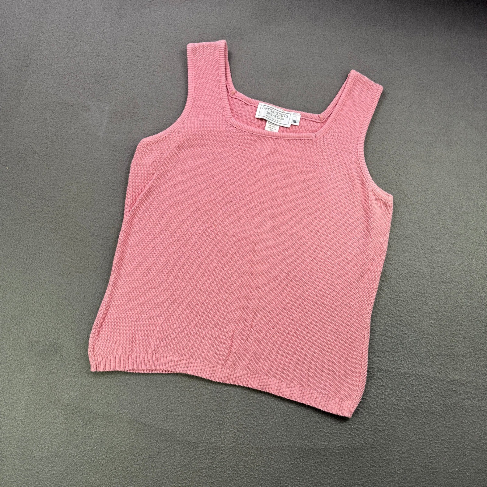 Vintage United States Sweaters Tank Top Women XL Pink Knit Square Neck USA VTG