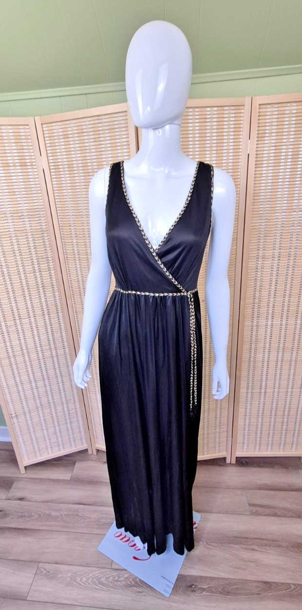 RARE VTG 70s Disco Karida Sheer Black Dress Long Studio 54 Glamour Small Sz 4-6