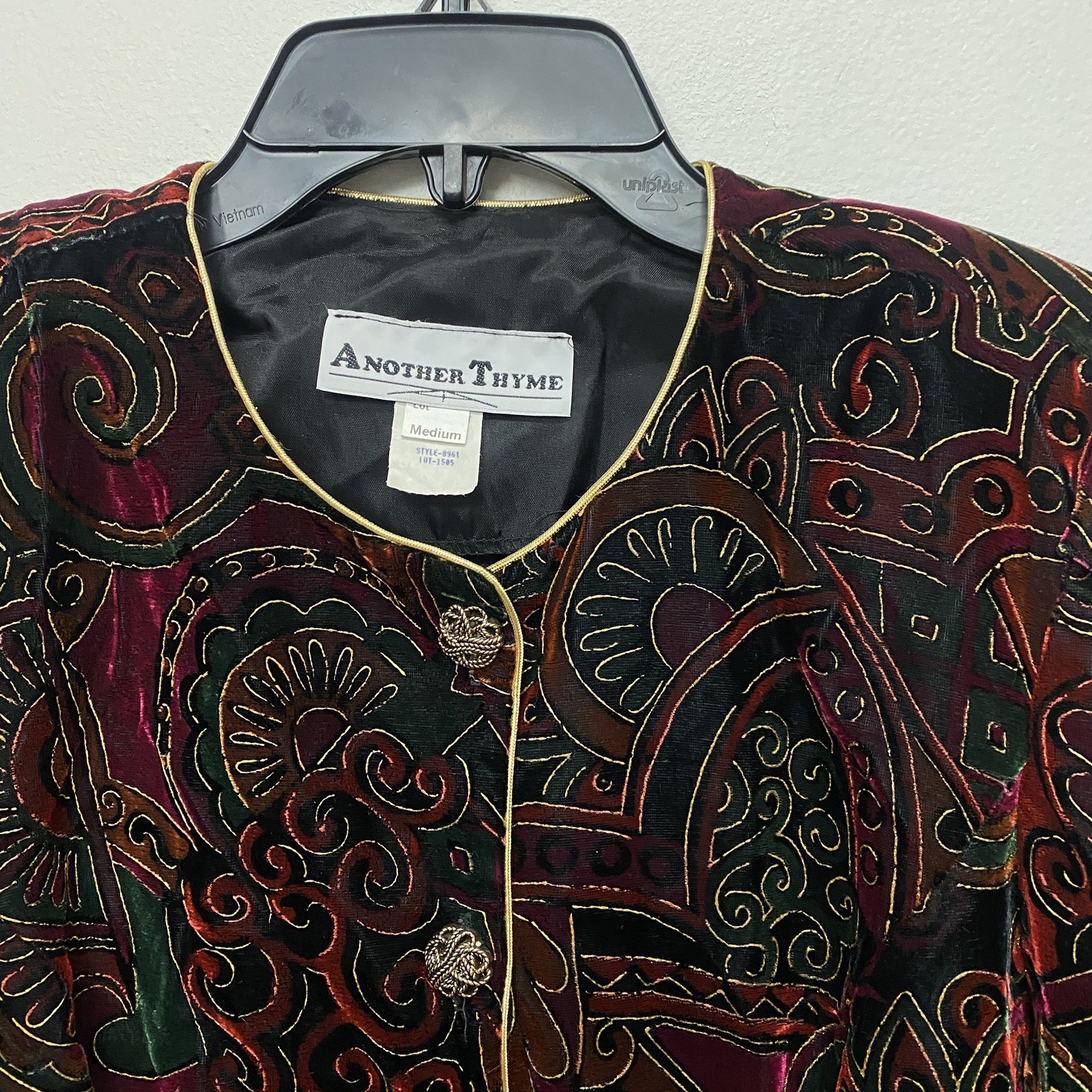 Vintage Another Thyme Medium Velvet Floral Button Up Jacket Blazer Old Money