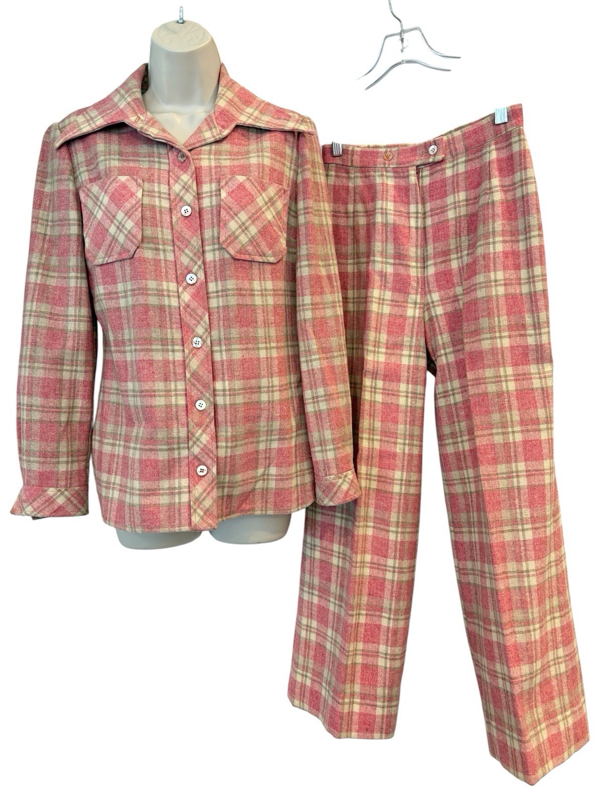 Plaid Suit Jacket Pants Pink WOOL Sz 10 and Sz 8 Vintage Retro 70&rsquo;s The Villager