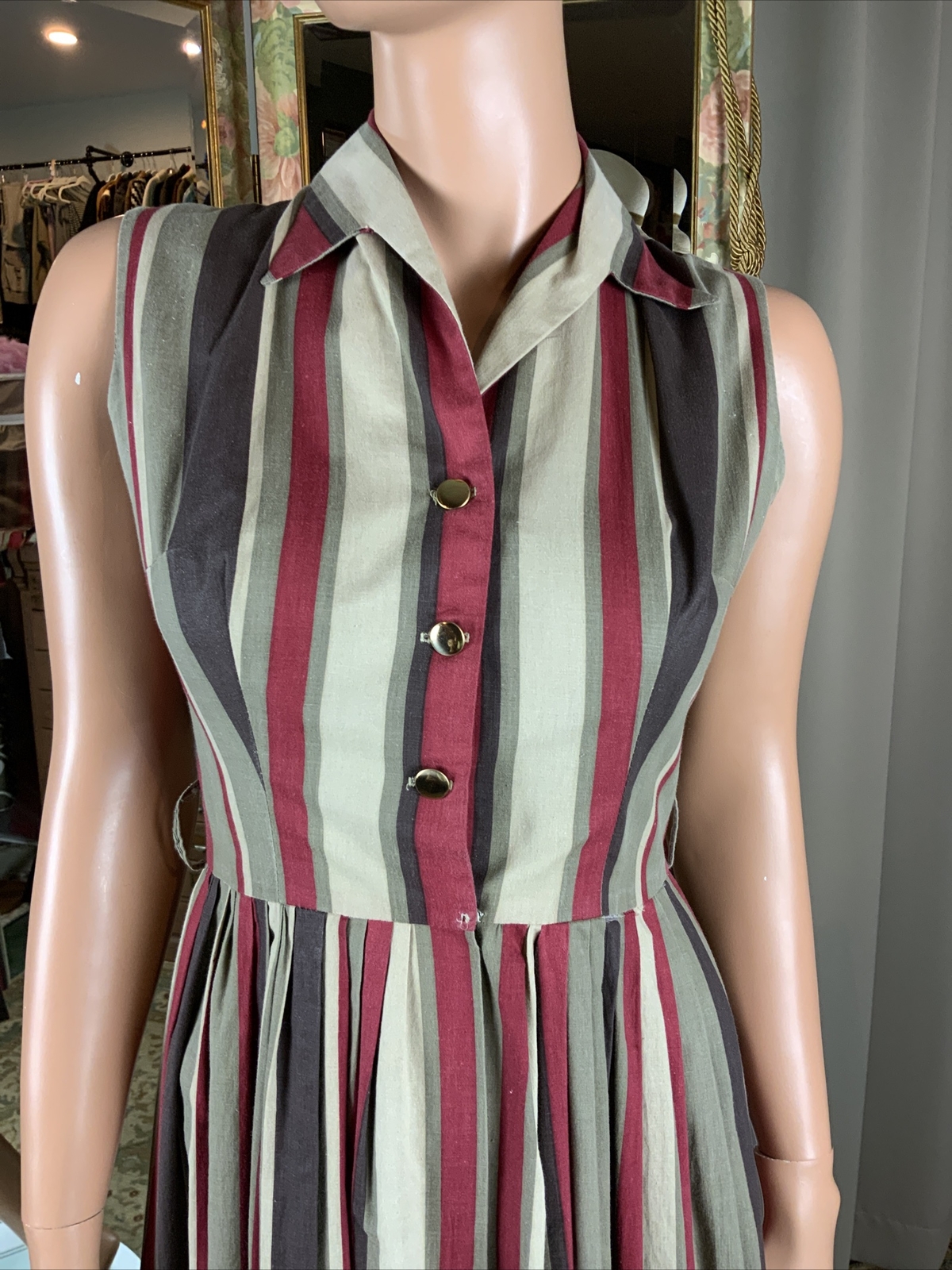 VTG MCM 1950s Judy Palmer Striped Day Dress Sleeveless Full Skirt Sz 6 Waist 34