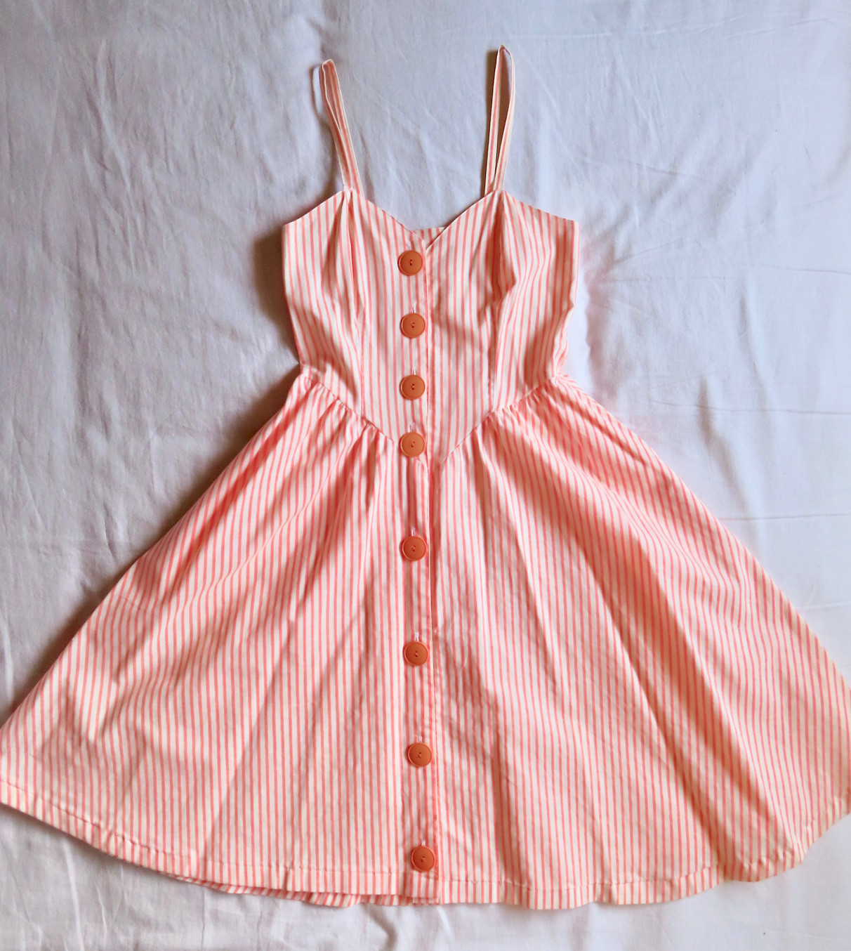1990s Vintage Orange Stripe Pockets Hang Ten Full Skirt Dress sz XS / 32&Prime; chest