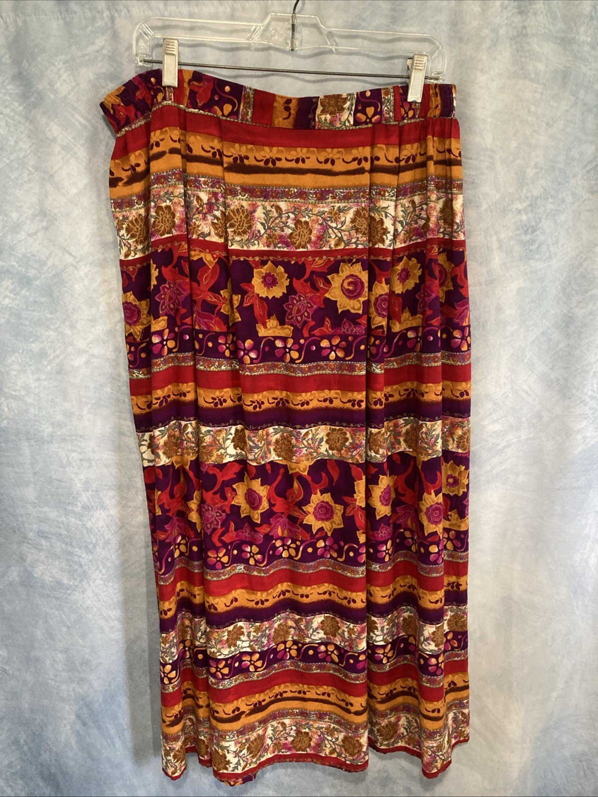 Vtg 90s Anthony Mark Hankins Sunflower Boho Maxi Skirt Elastic Pleated 20W
