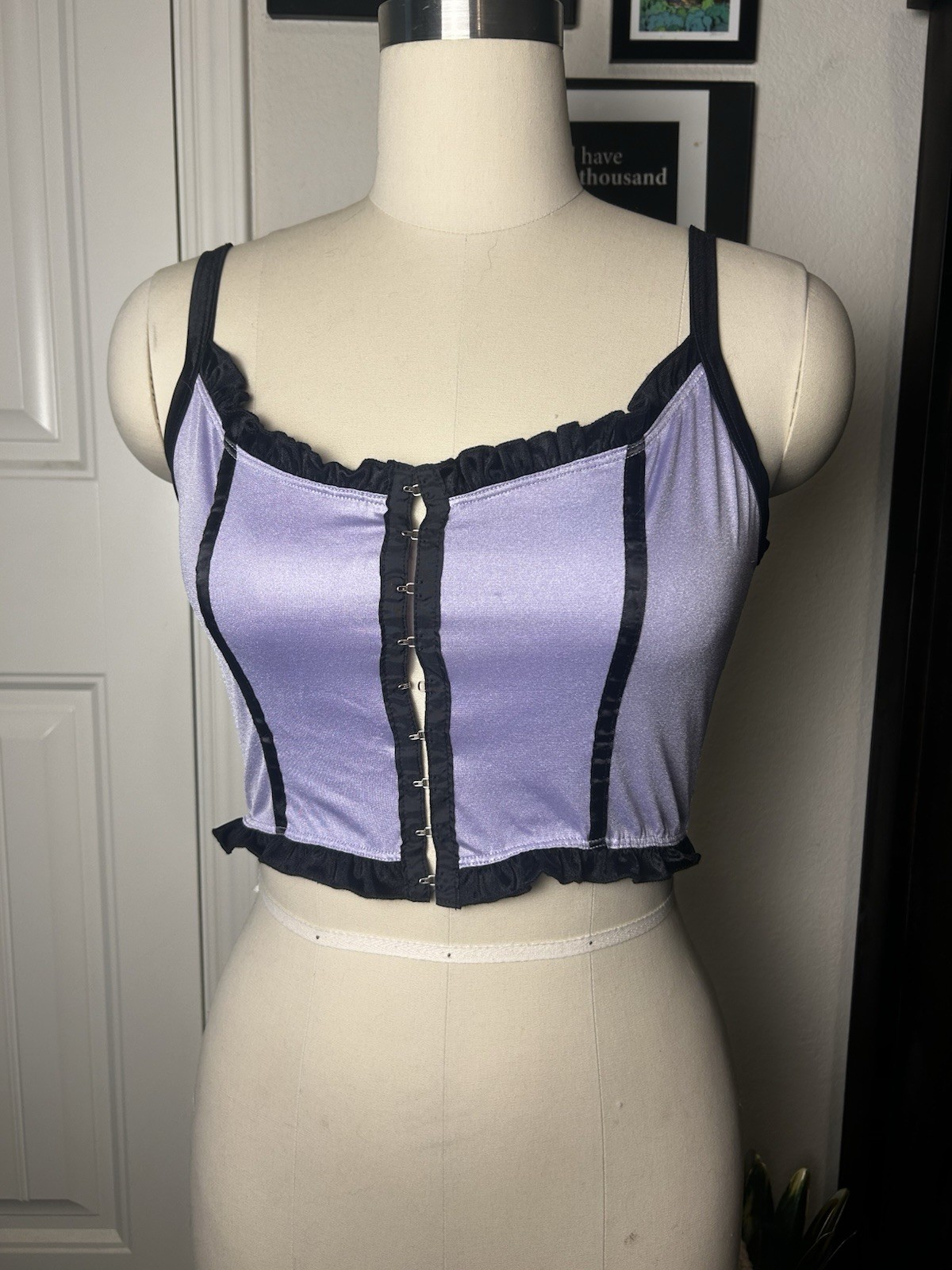 vtg fredericks of hollywood Lavender & Blk Corset Style Bralette Lingerie Top