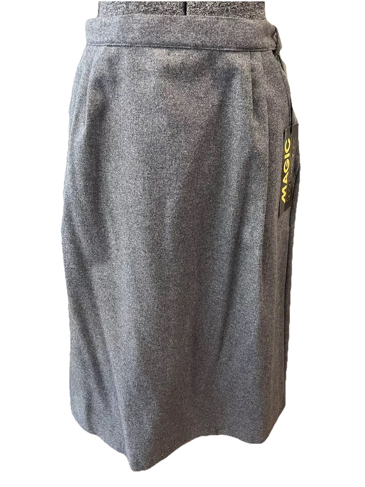 Magic Sportswear NOS 1980s Vintage Wool Blend Skirt-NWT-size 13/14-grey-pockets