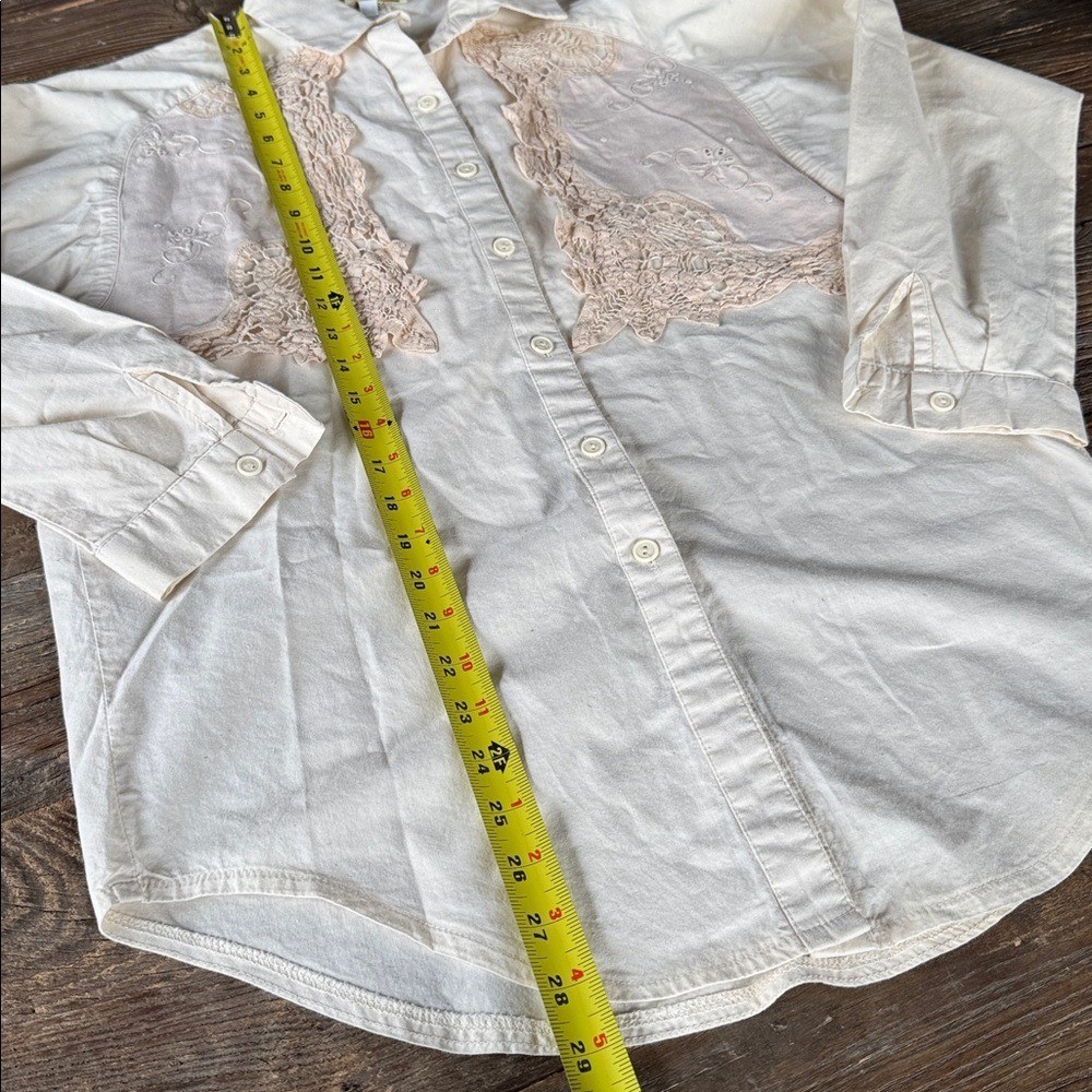 Vintage Handmade Doily lace trimmed cotton western rodeo long sleeve button down
