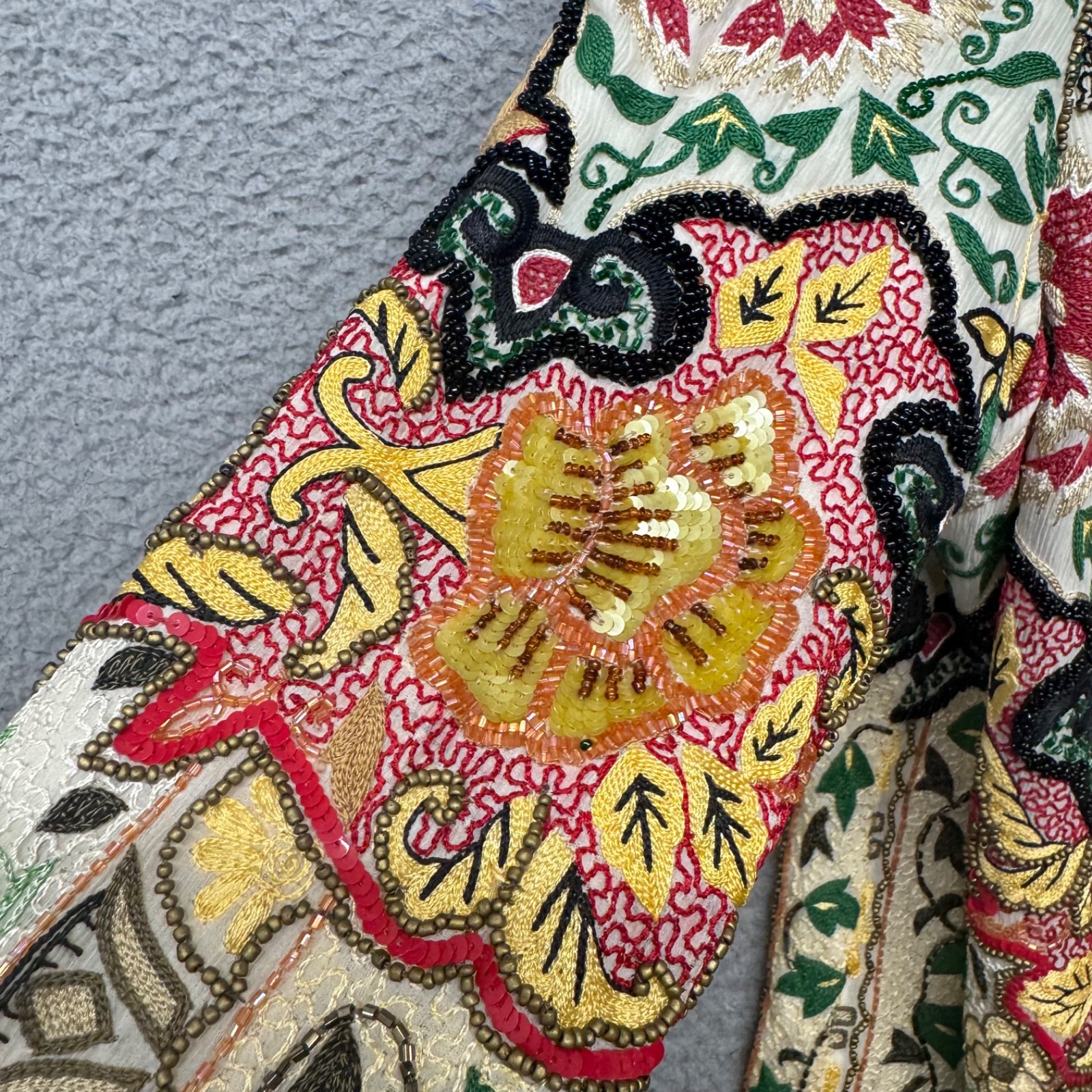 Diane Freis 100% Silk Beaded Jacket Womens M Floral Colorful Vintage Art To Wear