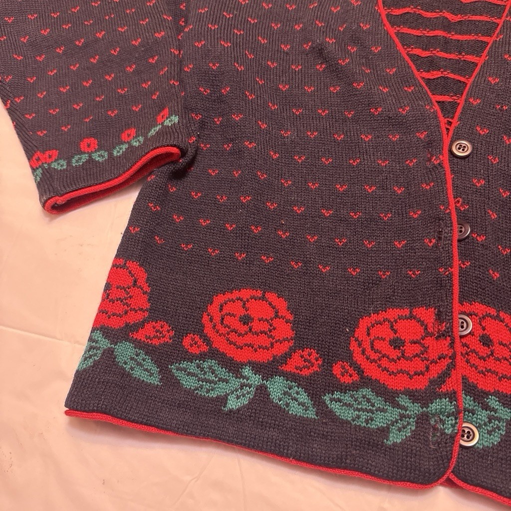 Pendleton 100% Virgin Wool Knit Cardigan Sweater Navy Red Green Floral S