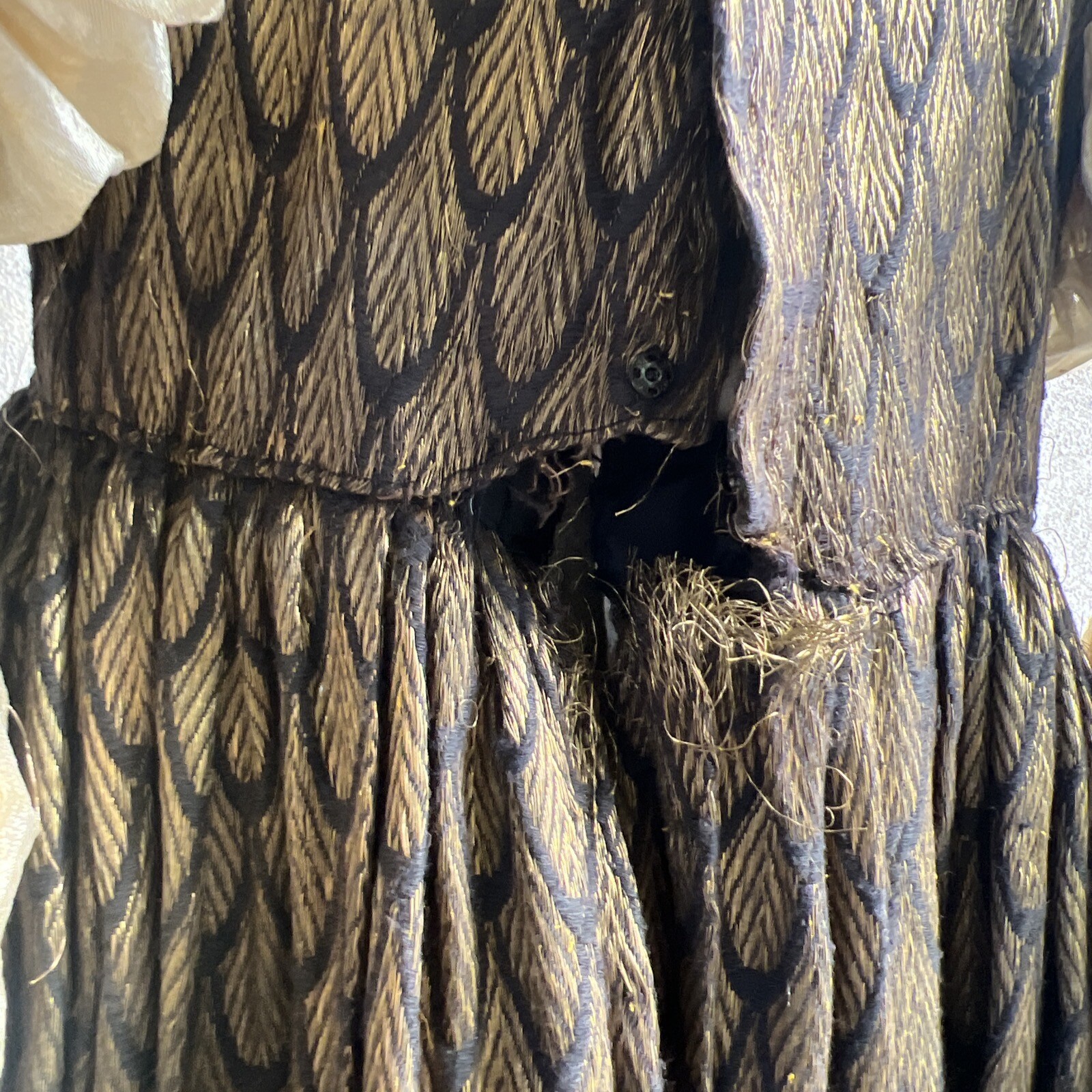 Antique Edwardian Gold Lamé Fish Scale Dress Gown Puff Sleeve Costume Vintage