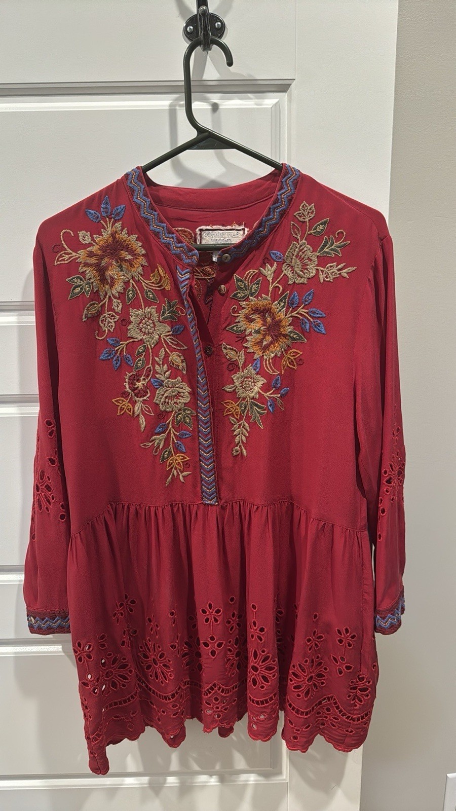Johnny Was Workshop Embroidered Red Women&rsquo;s Top