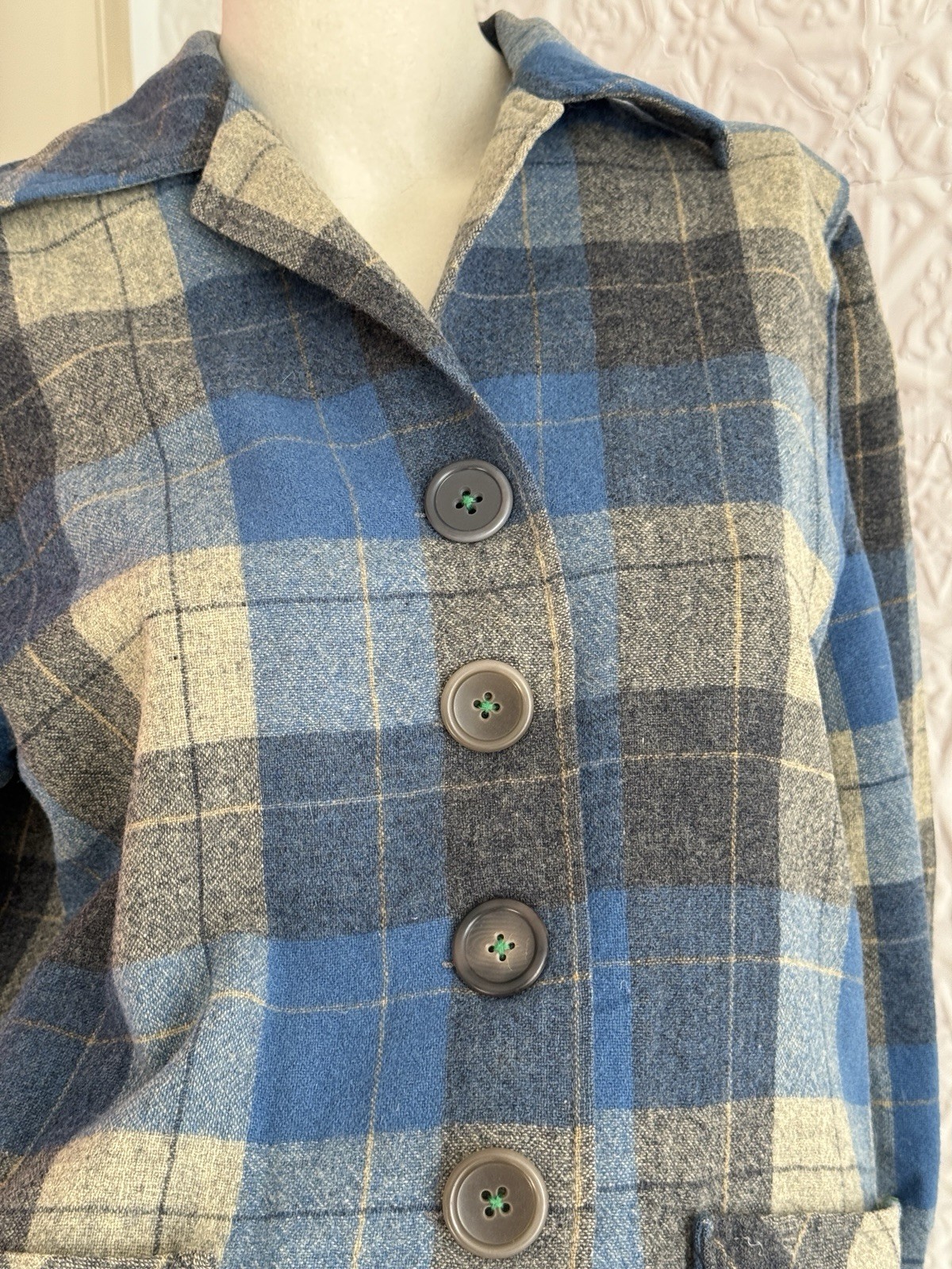 True Vintage 1950s/1940s era pendleton style 49er jacket blue grey plaid S/M