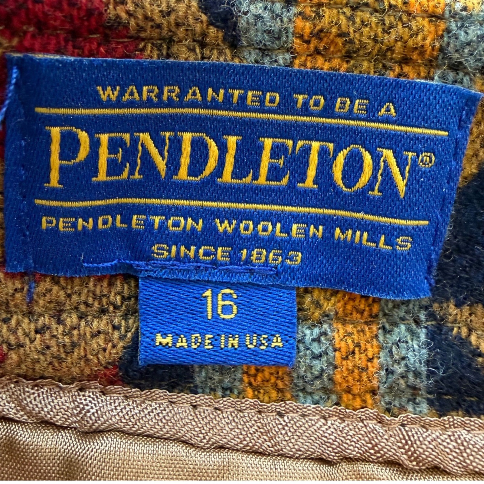 Pendleton Journey West Wool Skirt Western High Waist Button Front Size 16