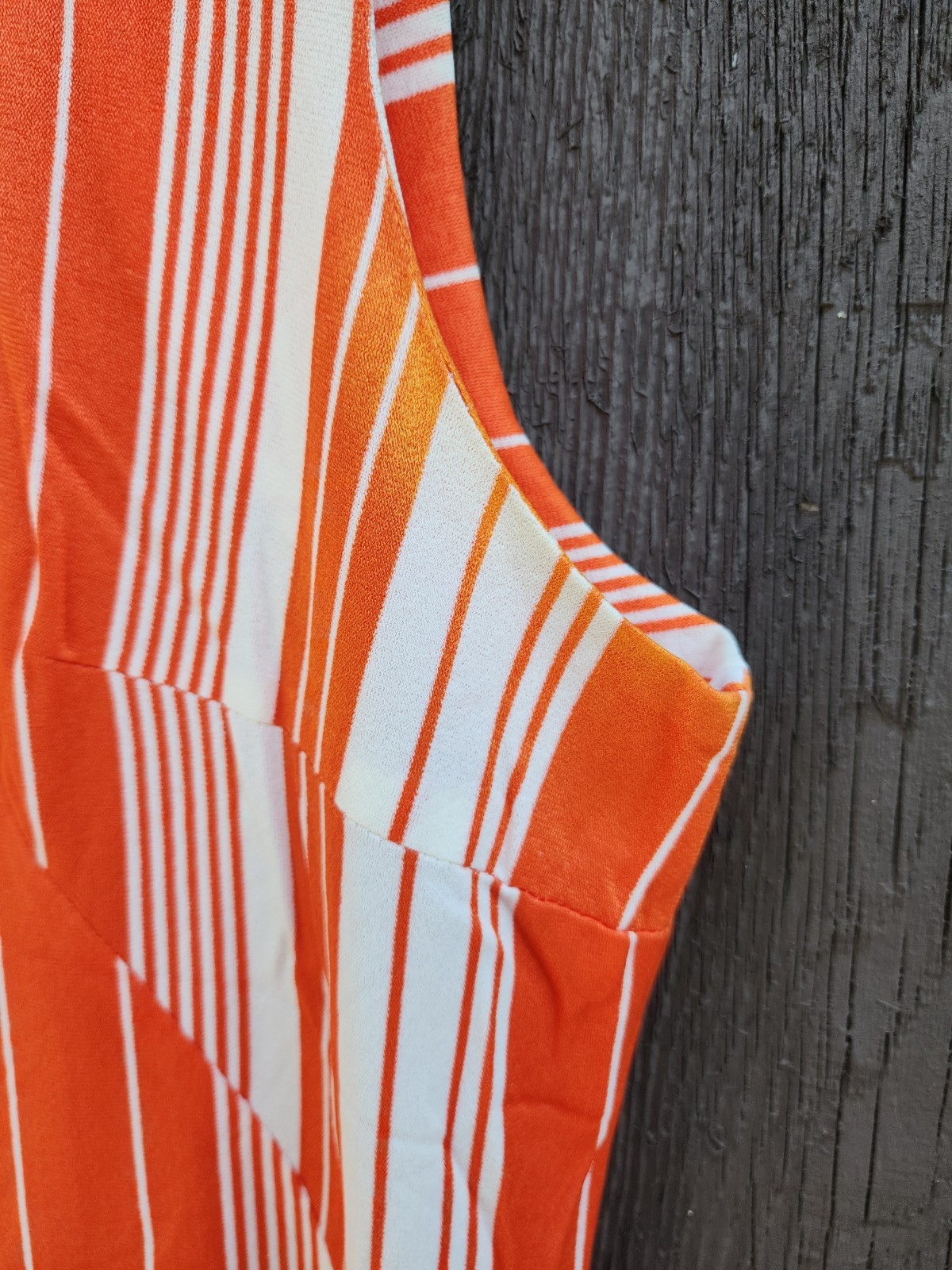 70s Handmade Orange White Stripe Silky Double Knit Polyester Dress Womens XL-1X