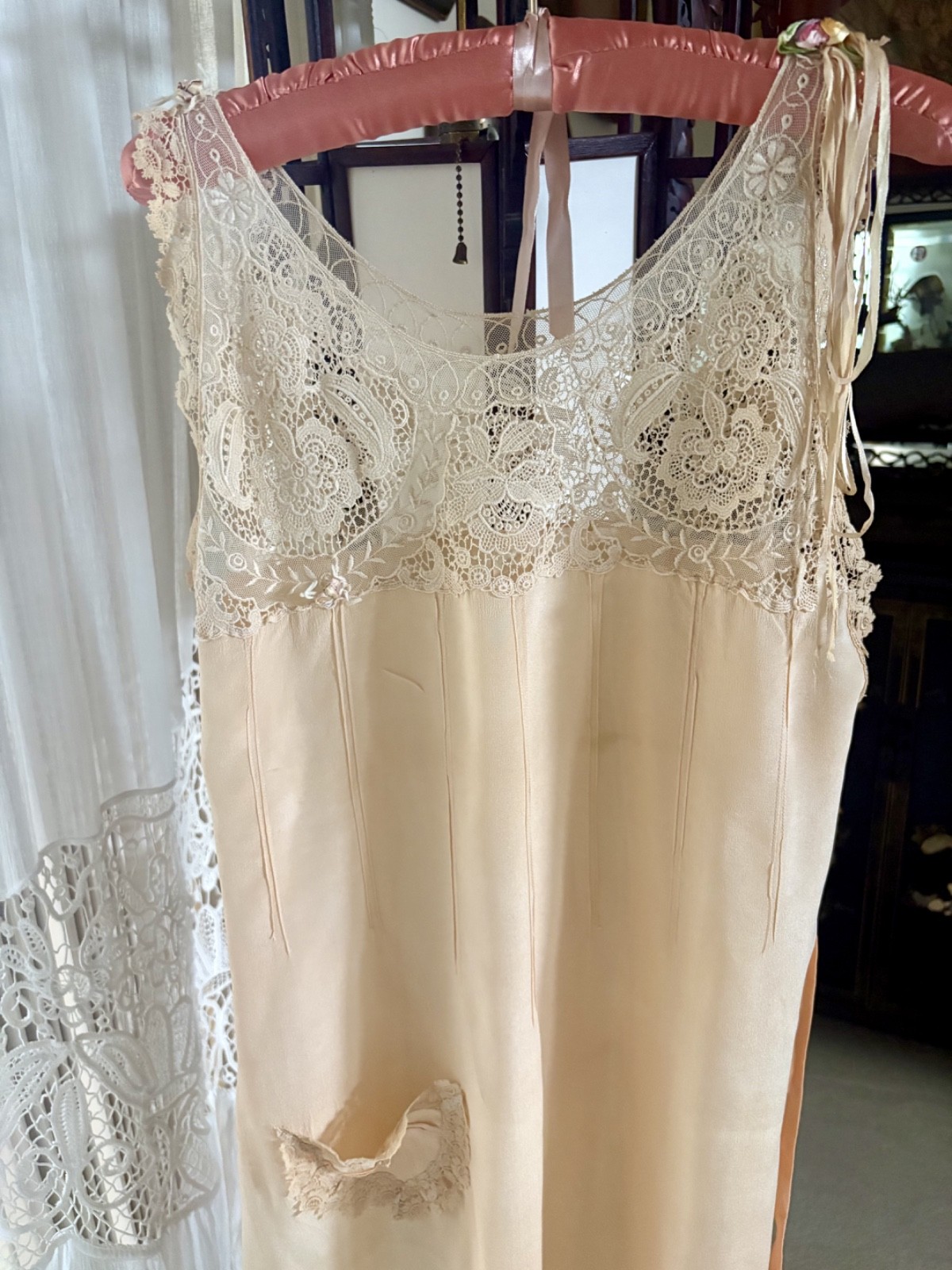 1930&rsquo;s Slip Flapper Dress, Adorned with Wonderful Lace and Flowers