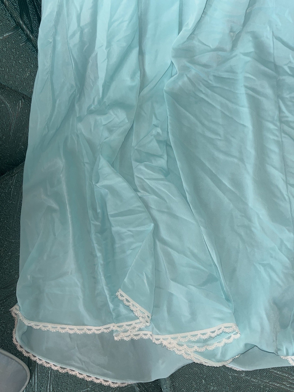 Vtg Miss Elaine Aqua Blue Nightgown Small Flutter Sleeve Babydoll White Lace