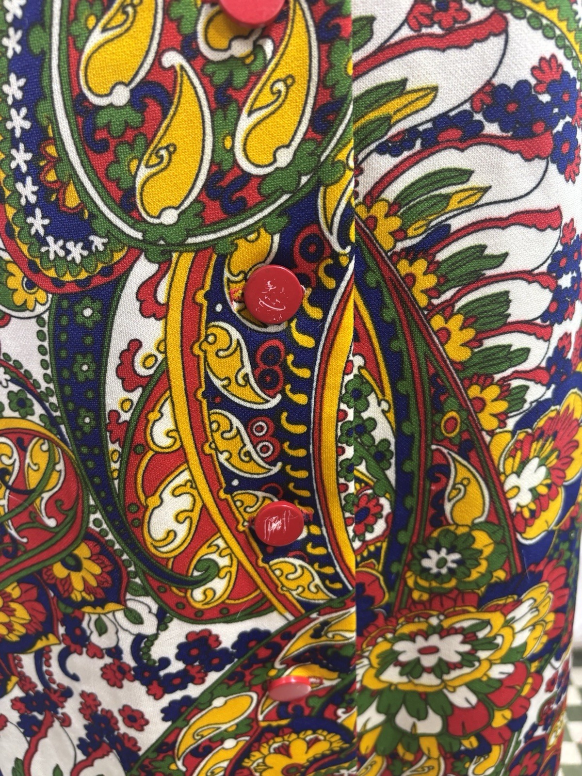 Vintage 60s MOD Maxi Skirt Psychedelic Paisley Retro Button Front XS MCM 70s