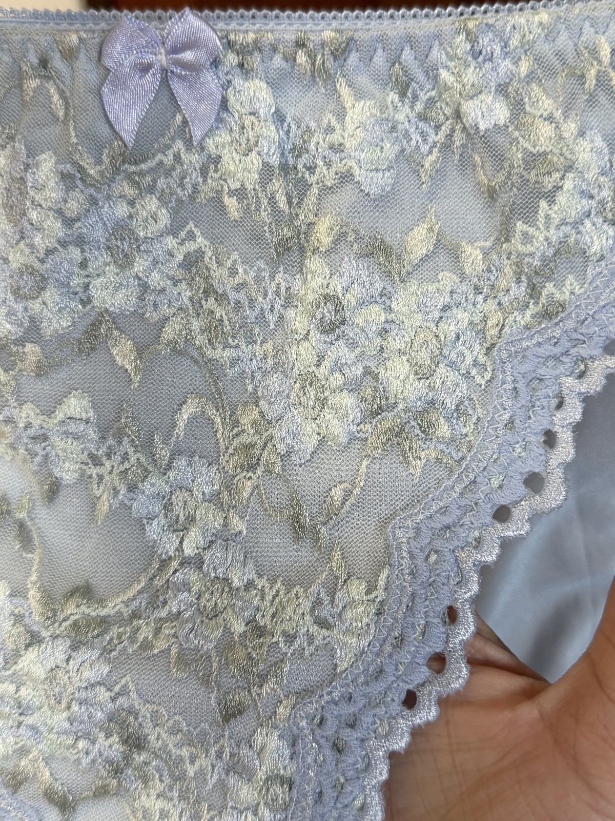 Vintage Powder Blue Nylon Panties High Waist Sissy Bikini Silky Lace Brief Sz.5