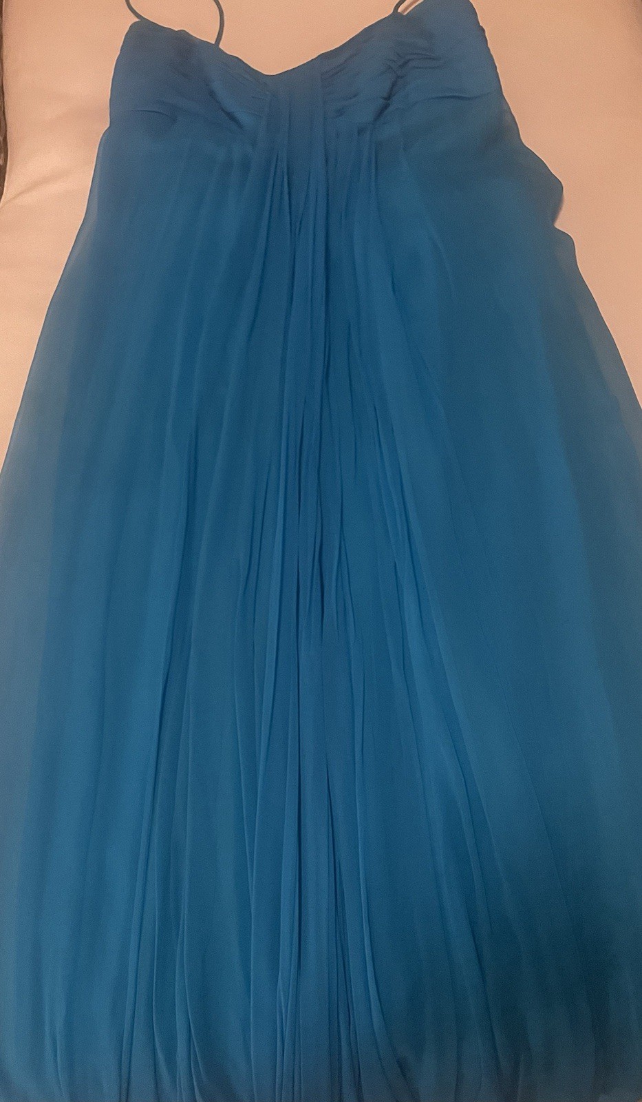 Bonwit Teller Aqua Silk Chiffon Evening Gown Spaghetti Straps 1960&rsquo;s Size Small