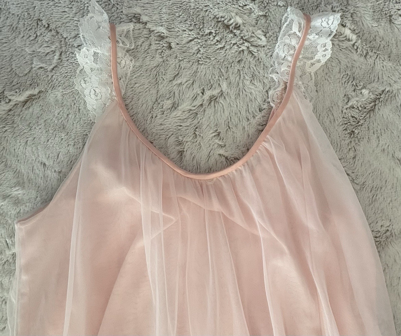Vintage Intime California Double Layer Lace Accent Nightgown Womens M Pink White