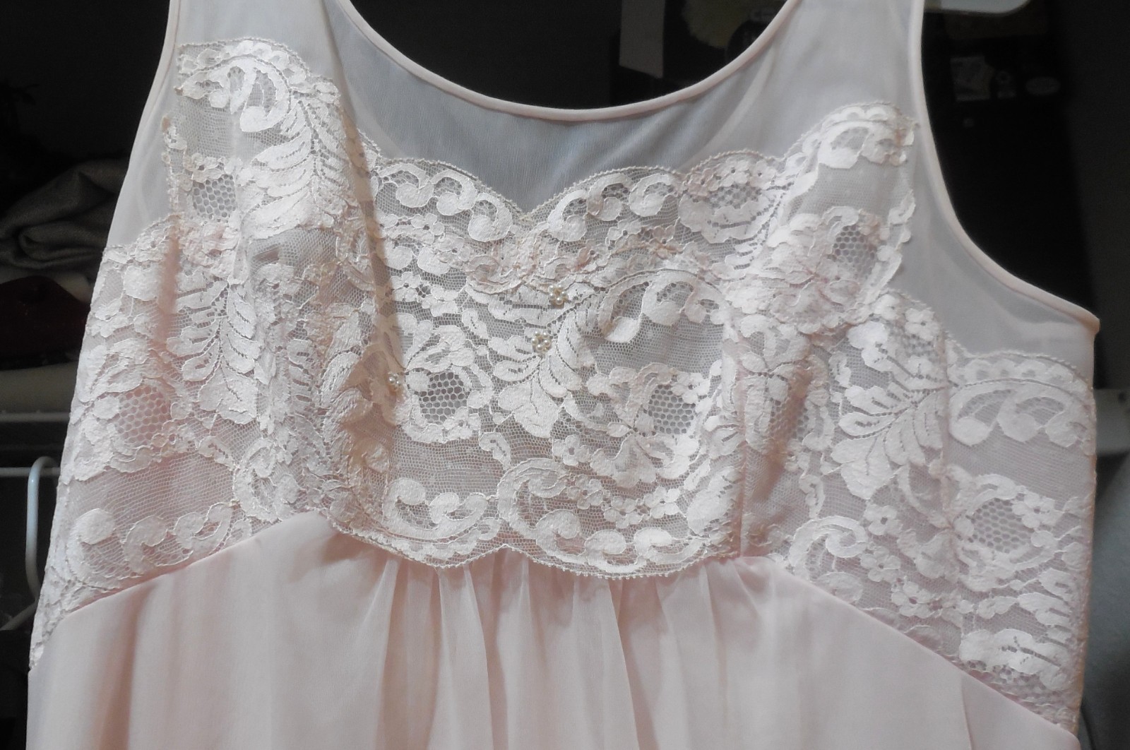 Vintage Pink Sheer Shadowline Chiffon Women&rsquo;s Nightgown MED/LG