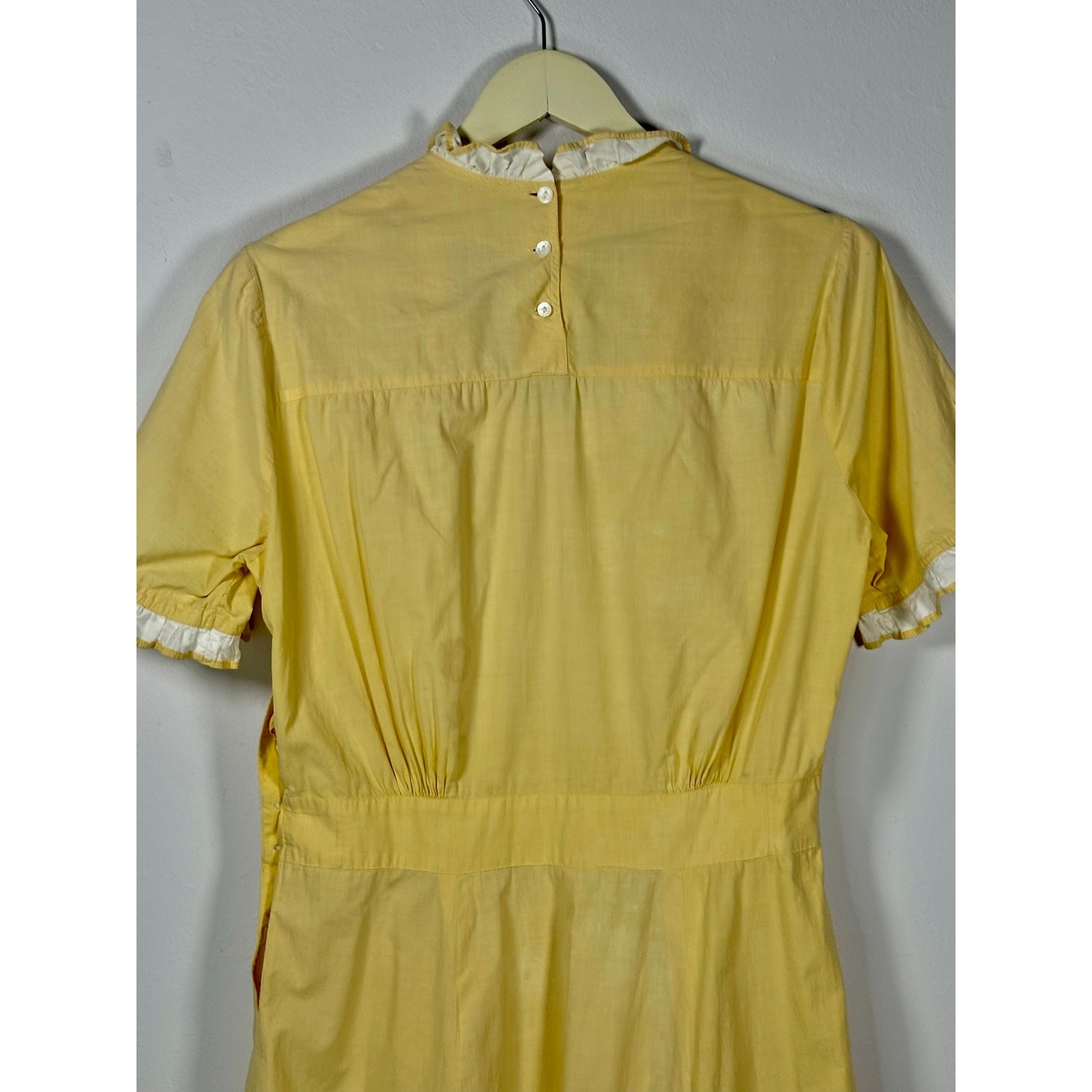 1950s Expensive Simplicity Yellow Cotton Ruffle Maids Uniform Dress As Is